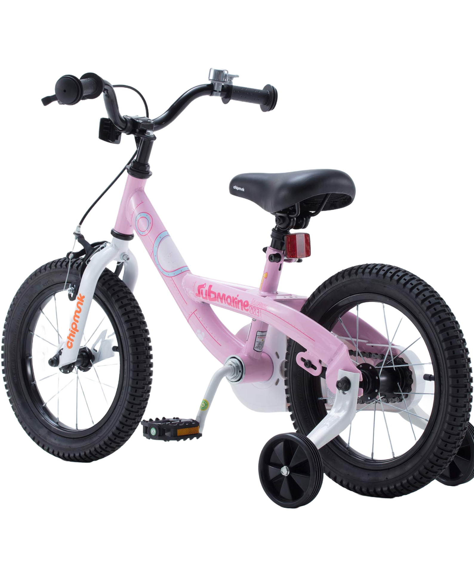 Chipmunk Submarine 18 Inch Bicycle with Lightweight Steel Frame, Adjustable Seat and Handle, Front + Rear Brakes, 95% Pre-Assembled Kid's Bikes with Training Wheels for Children 6-9 Years Old, Pink