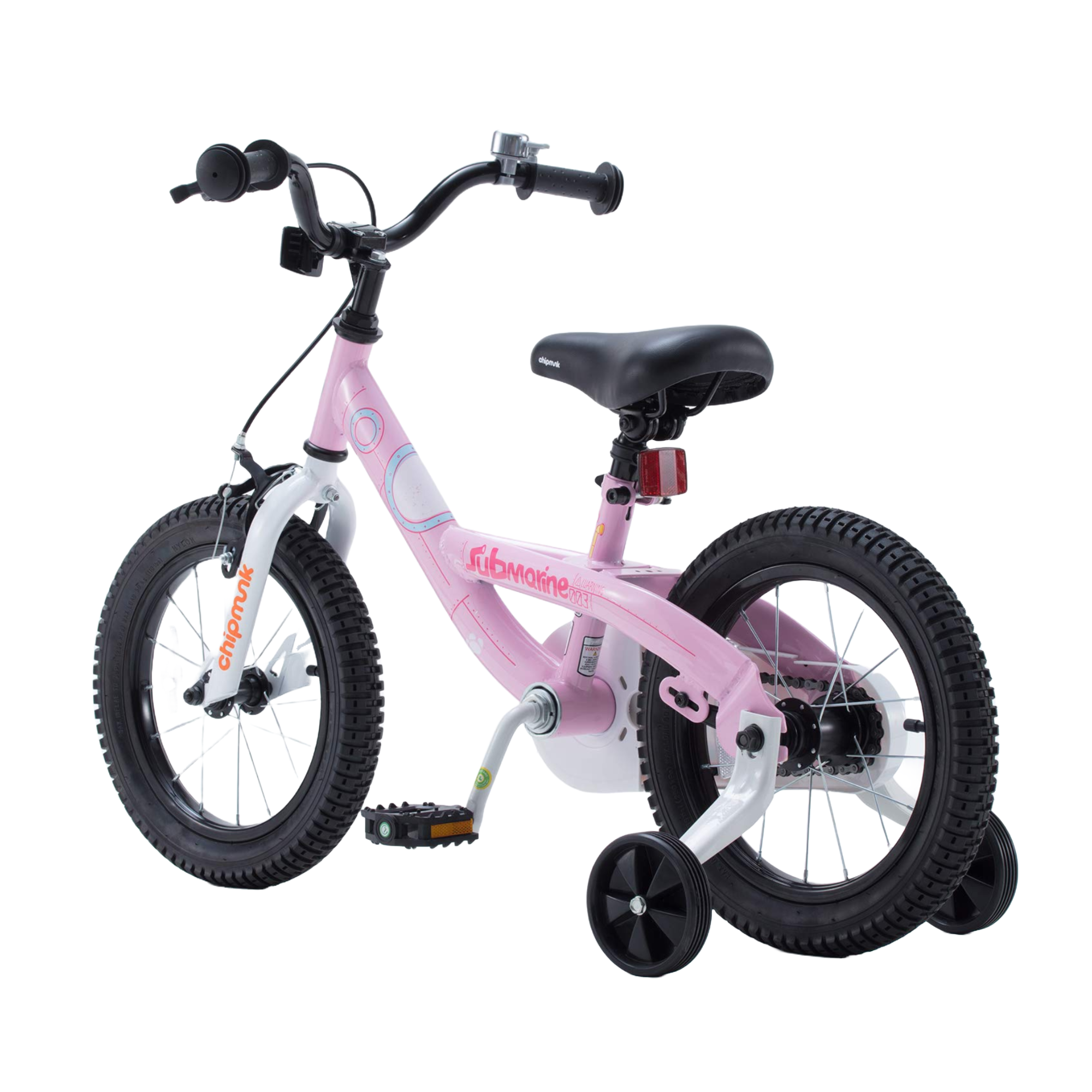 Chipmunk Submarine 18 Inch Bicycle with Lightweight Steel Frame, Adjustable Seat and Handle, Front + Rear Brakes, 95% Pre-Assembled Kid's Bikes with Training Wheels for Children 6-9 Years Old, Pink