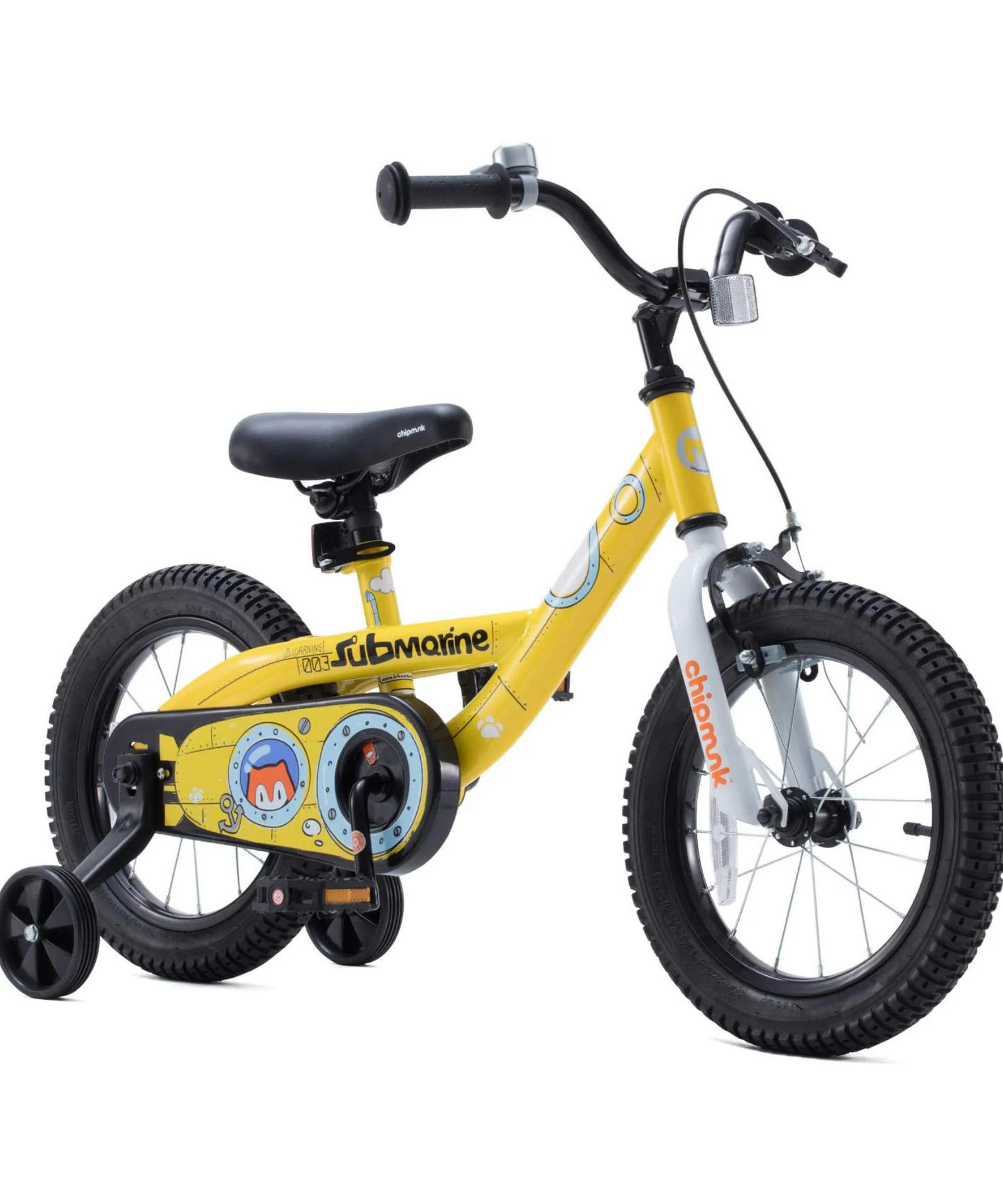 Chipmunk Submarine 18 Inch Bicycle with Lightweight Steel Frame, Adjustable Seat and Handle, Front + Rear Brakes, 95% Pre-Assembled Kid's Bikes with Training Wheels for Children 6-9 Years Old, Yellow