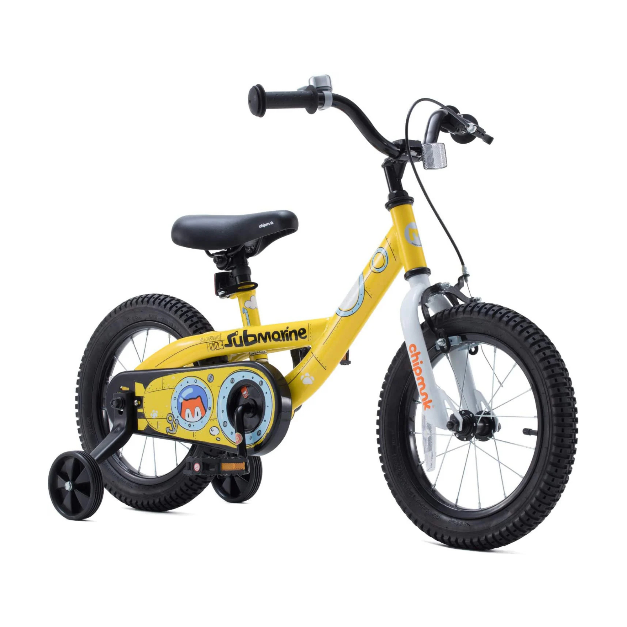 Chipmunk Submarine 18 Inch Bicycle with Lightweight Steel Frame, Adjustable Seat and Handle, Front + Rear Brakes, 95% Pre-Assembled Kid's Bikes with Training Wheels for Children 6-9 Years Old, Yellow