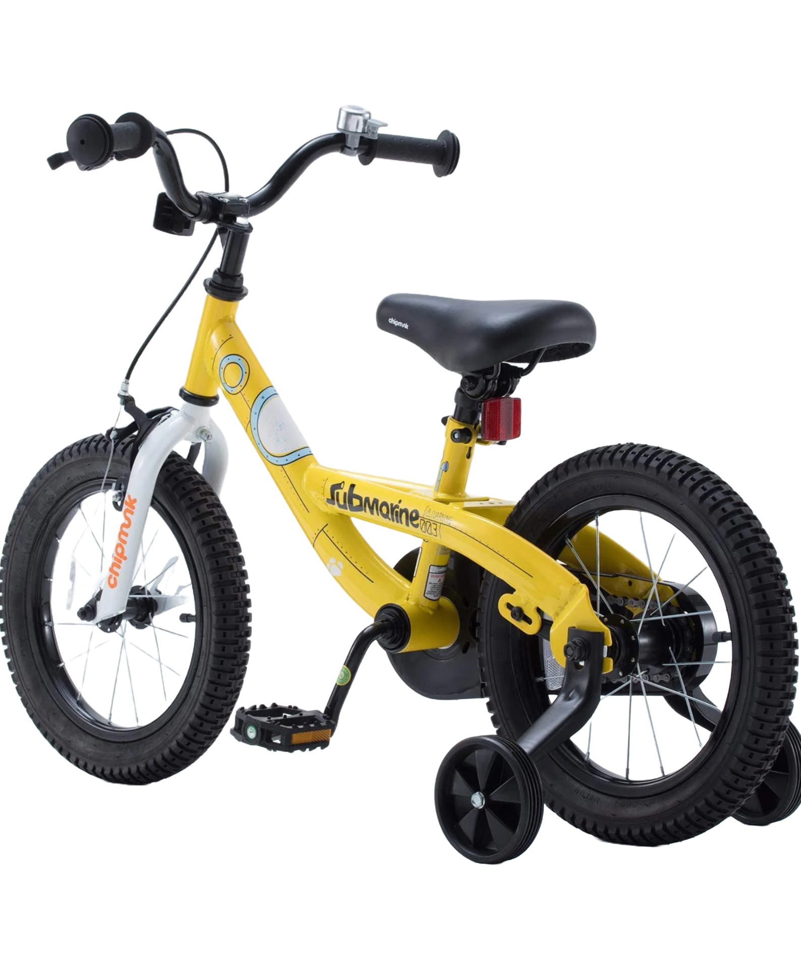 Chipmunk Submarine 18 Inch Bicycle with Lightweight Steel Frame, Adjustable Seat and Handle, Front + Rear Brakes, 95% Pre-Assembled Kid's Bikes with Training Wheels for Children 6-9 Years Old, Yellow