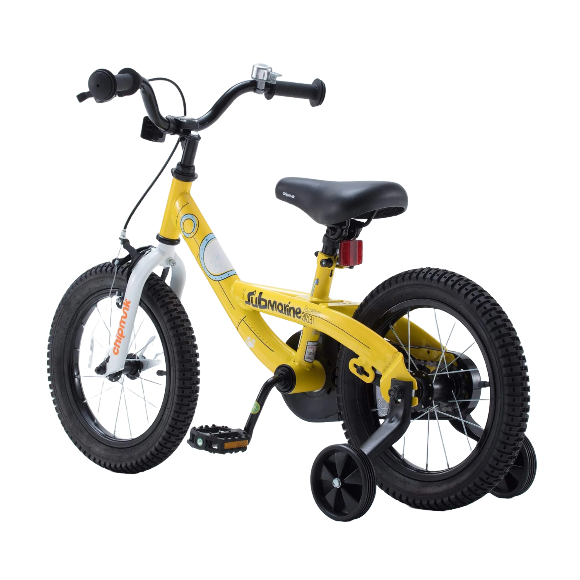 Chipmunk Submarine 18 Inch Bicycle with Lightweight Steel Frame, Adjustable Seat and Handle, Front + Rear Brakes, 95% Pre-Assembled Kid's Bikes with Training Wheels for Children 6-9 Years Old, Yellow