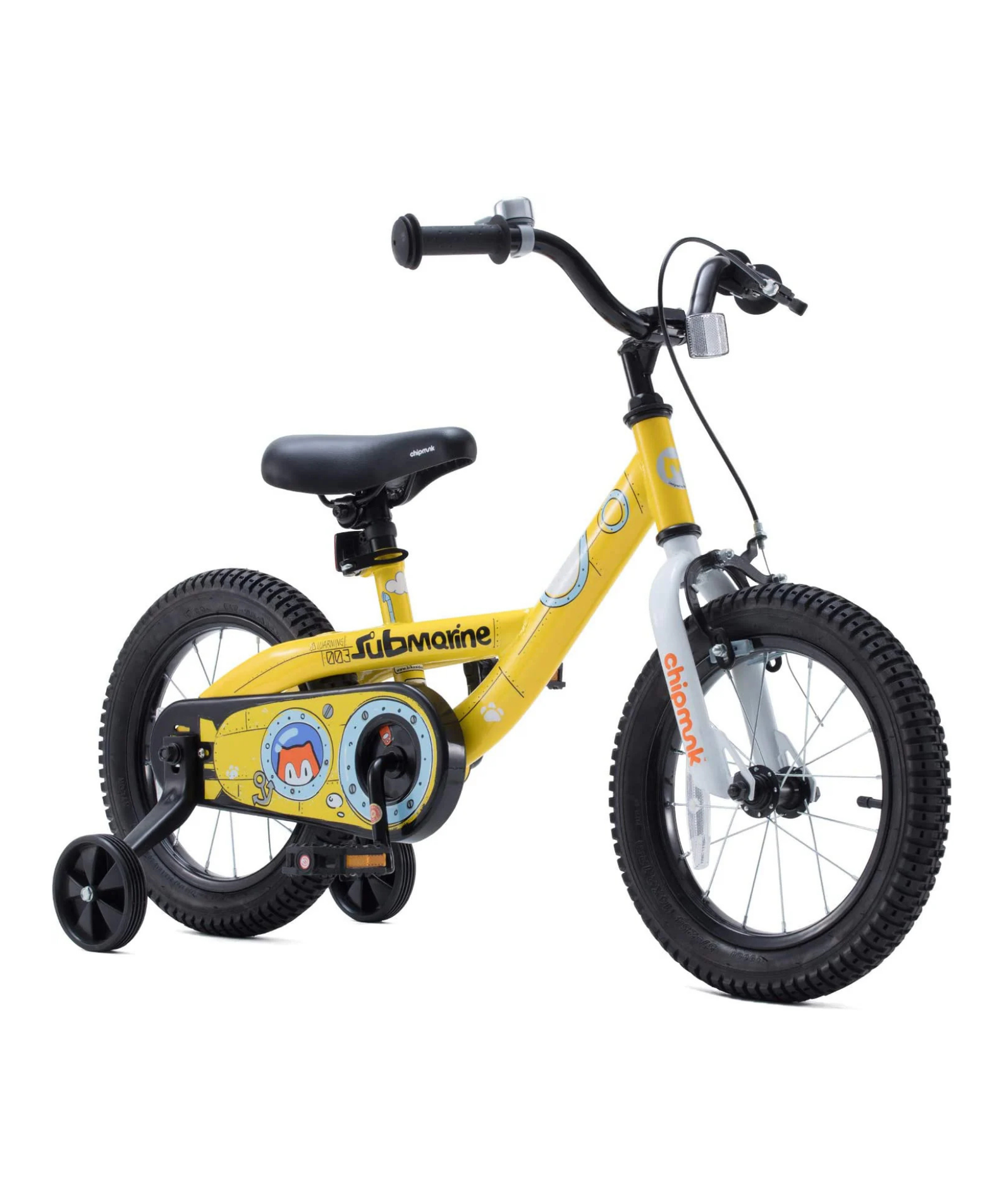 Chipmunk Submarine 14 Inch Bicycle with Lightweight Steel Frame, Adjustable Seat and Handle, Front + Rear Brakes, 95% Pre-Assembled Kid's Bikes with Training Wheels for Children 3-6 Years Old, Yellow