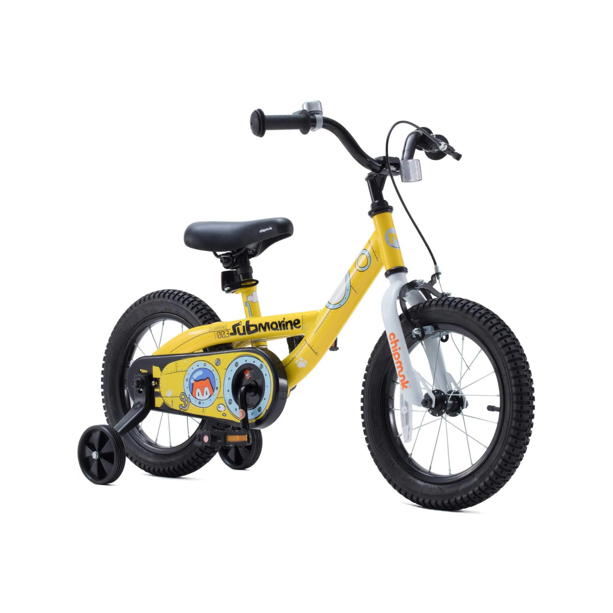Chipmunk Submarine 14 Inch Bicycle with Lightweight Steel Frame, Adjustable Seat and Handle, Front + Rear Brakes, 95% Pre-Assembled Kid's Bikes with Training Wheels for Children 3-6 Years Old, Yellow