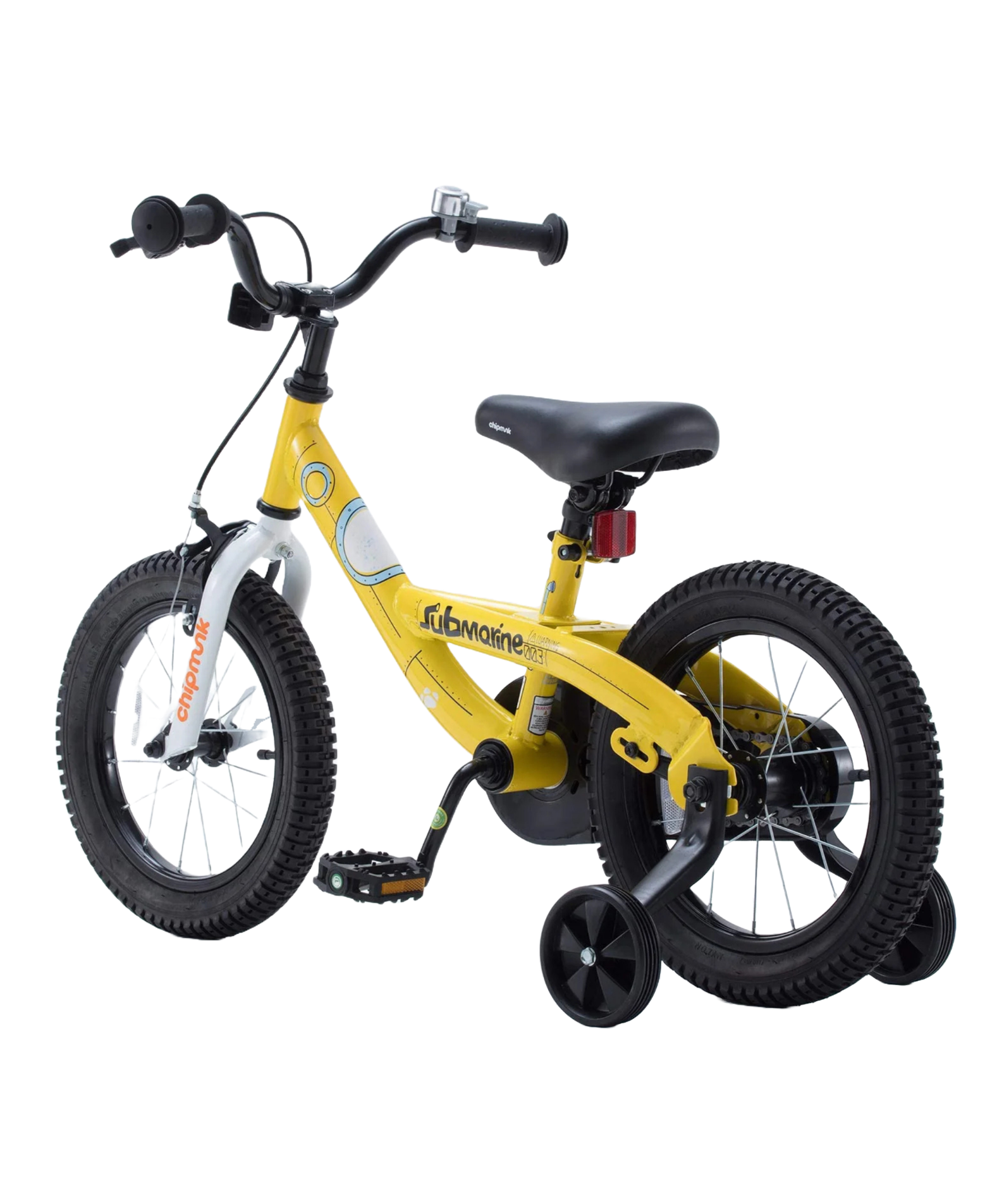 Chipmunk Submarine 14 Inch Bicycle with Lightweight Steel Frame, Adjustable Seat and Handle, Front + Rear Brakes, 95% Pre-Assembled Kid's Bikes with Training Wheels for Children 3-6 Years Old, Yellow