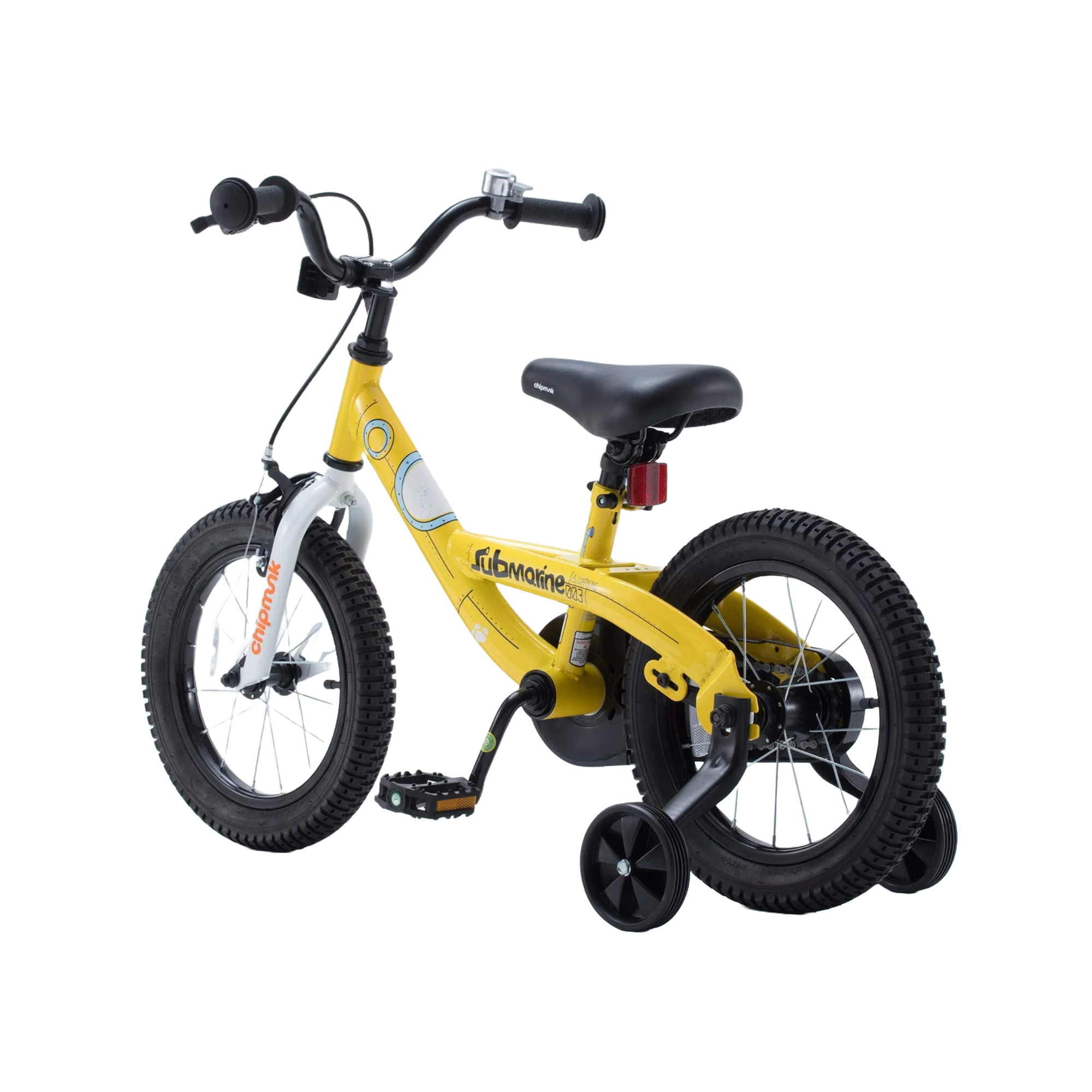 Chipmunk Submarine 14 Inch Bicycle with Lightweight Steel Frame, Adjustable Seat and Handle, Front + Rear Brakes, 95% Pre-Assembled Kid's Bikes with Training Wheels for Children 3-6 Years Old, Yellow