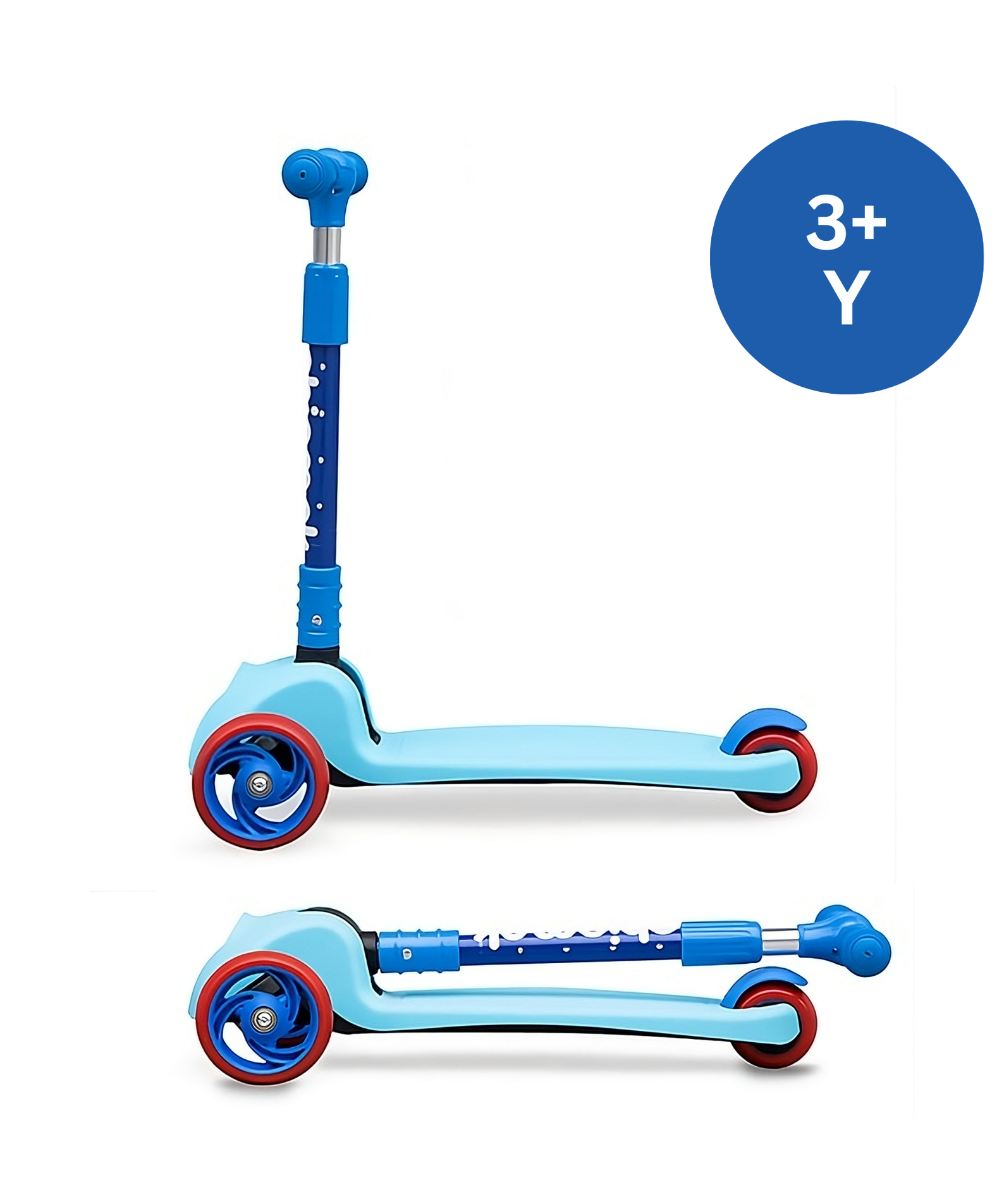 Chipmunk Folding Kids Scooter with Height Adjustable Handle, 3 Wheel Stable Design with Lightweight Plastic Frame and Rear Brakes, Suitable for Boys and Girls 3+ Years Old, Blue