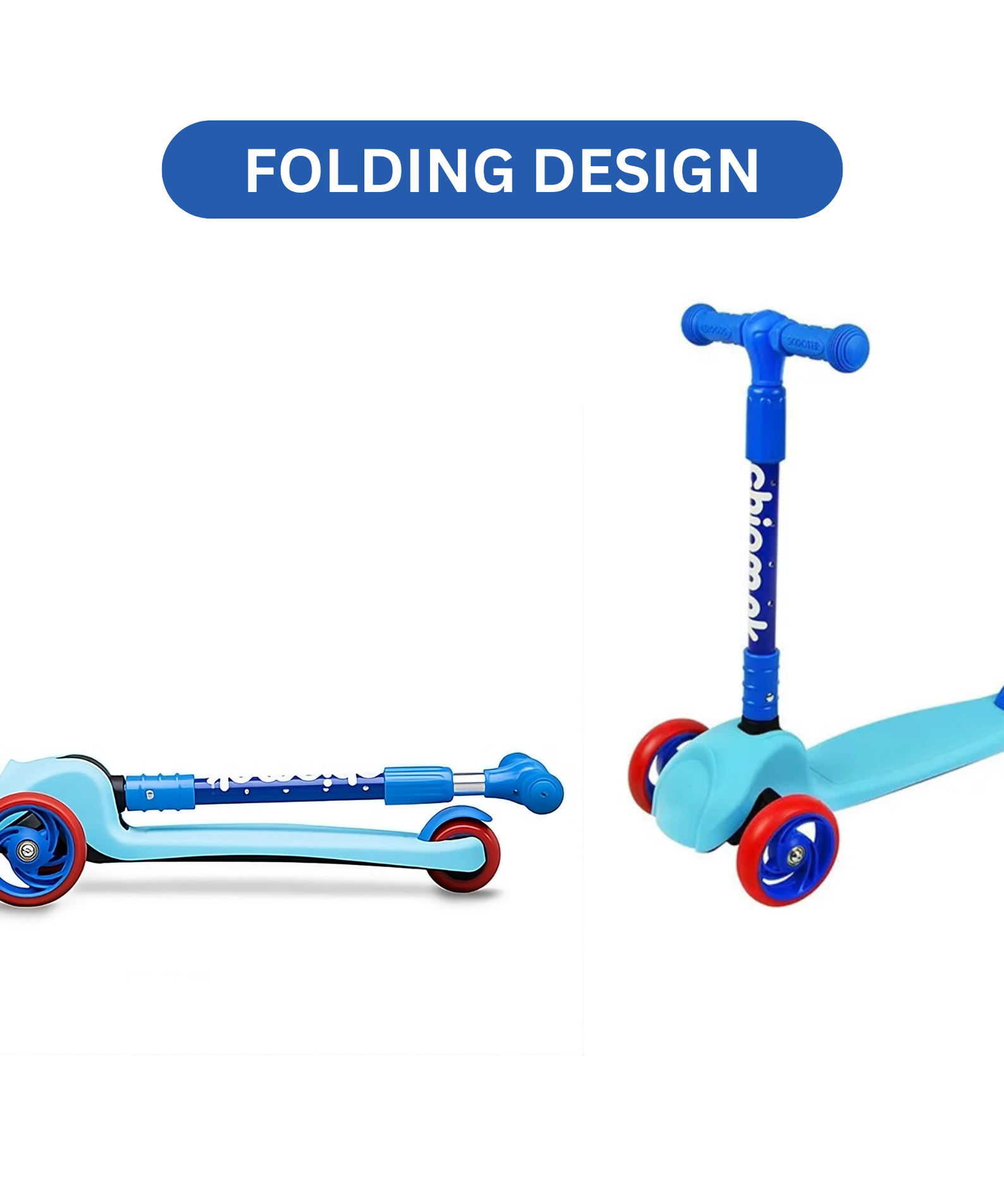 Chipmunk Folding Kids Scooter with Height Adjustable Handle, 3 Wheel Stable Design with Lightweight Plastic Frame and Rear Brakes, Suitable for Boys and Girls 3+ Years Old, Blue