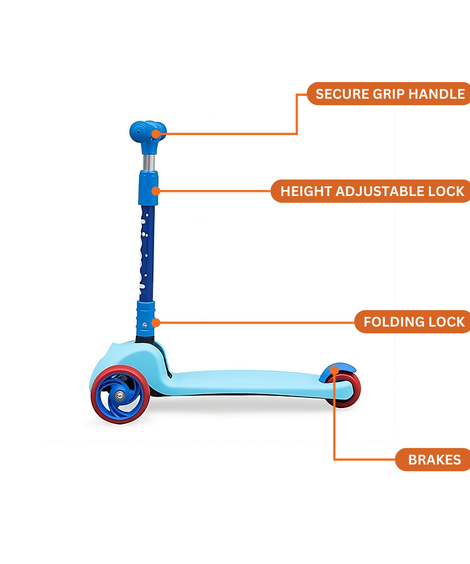 Chipmunk Folding Kids Scooter with Height Adjustable Handle, 3 Wheel Stable Design with Lightweight Plastic Frame and Rear Brakes, Suitable for Boys and Girls 3+ Years Old, Blue