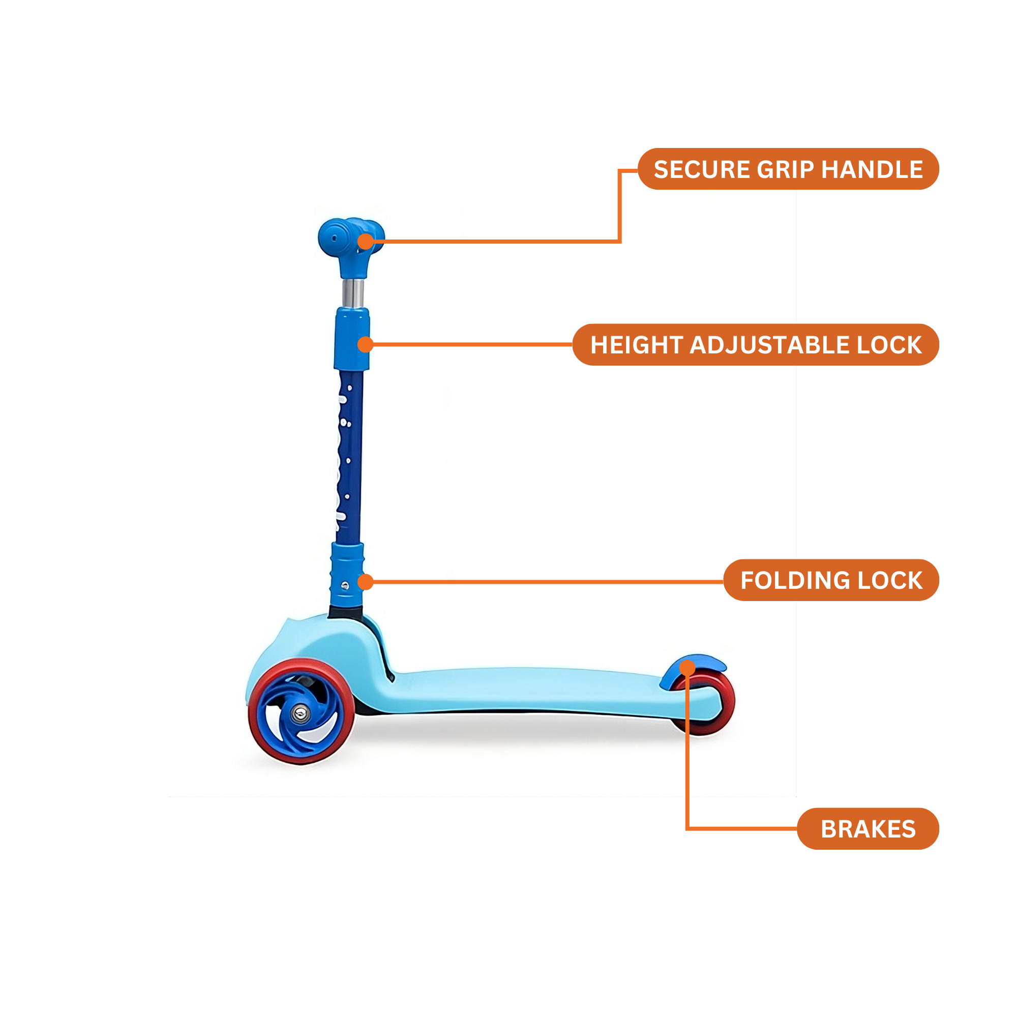 Chipmunk Folding Kids Scooter with Height Adjustable Handle, 3 Wheel Stable Design with Lightweight Plastic Frame and Rear Brakes, Suitable for Boys and Girls 3+ Years Old, Blue