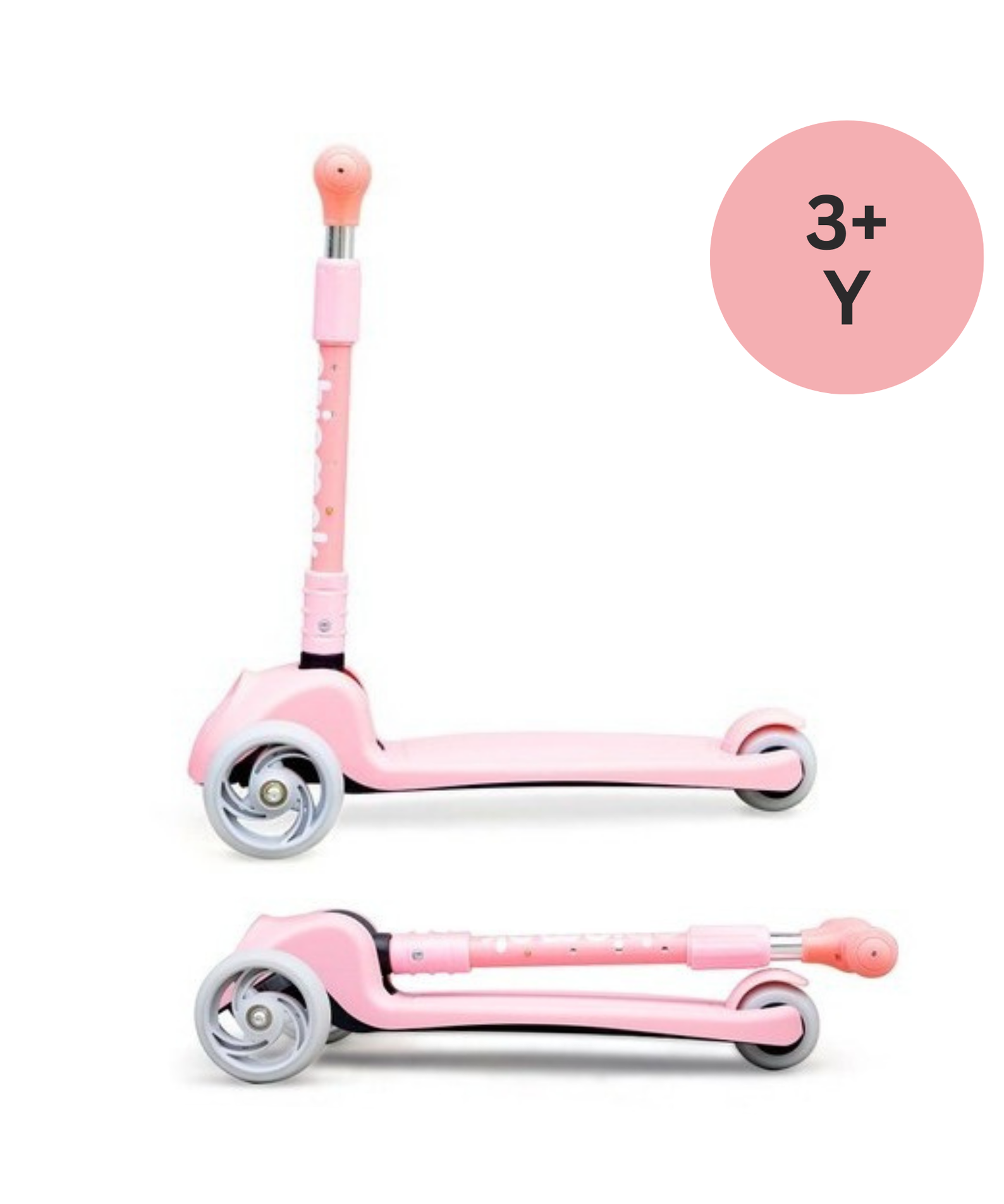 Chipmunk Folding Kids Scooter with Height Adjustable Handle, 3 Wheel Stable Design with Lightweight Plastic Frame and Rear Brakes, Suitable for Boys and Girls 3+ Years Old, Pink