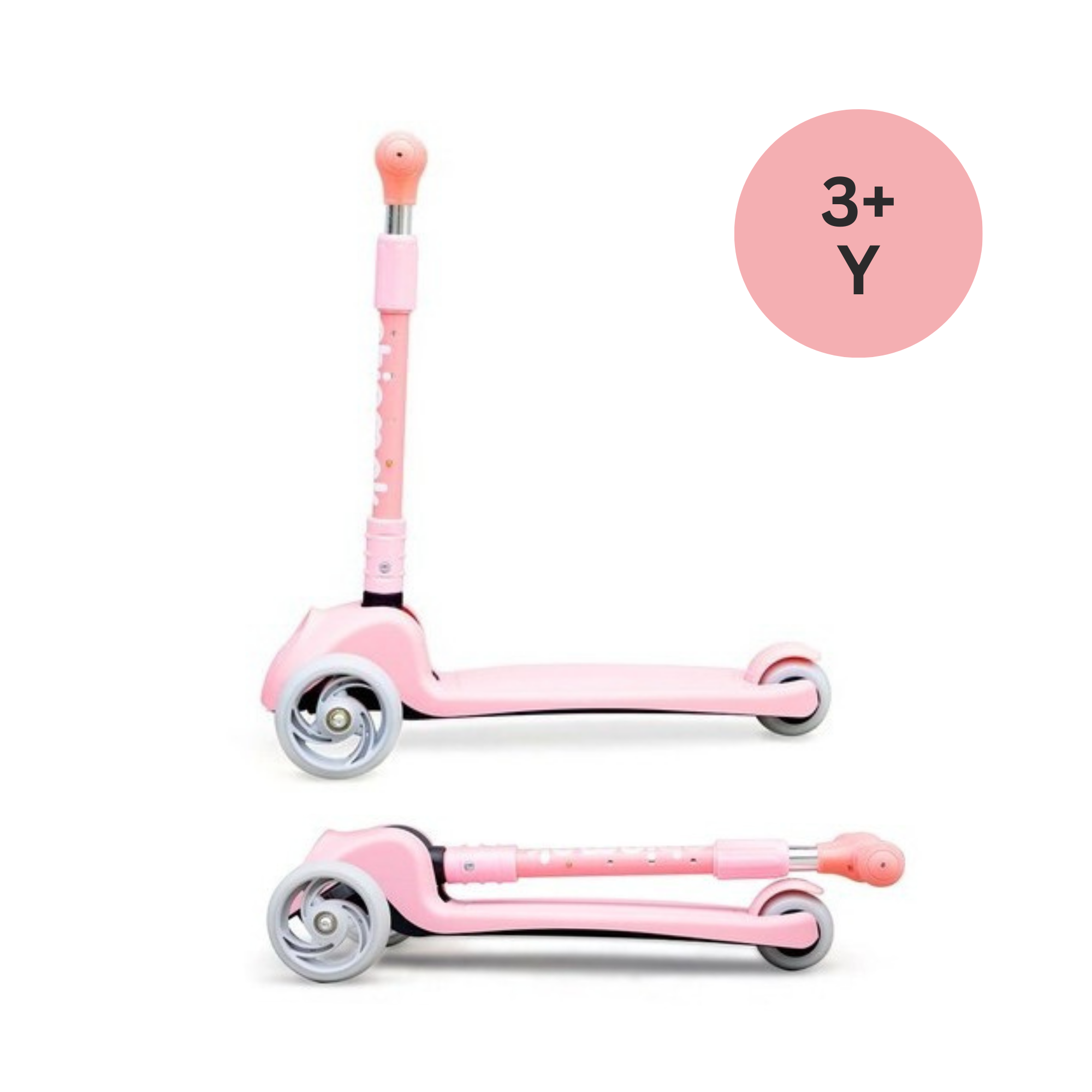Chipmunk Folding Kids Scooter with Height Adjustable Handle, 3 Wheel Stable Design with Lightweight Plastic Frame and Rear Brakes, Suitable for Boys and Girls 3+ Years Old, Pink