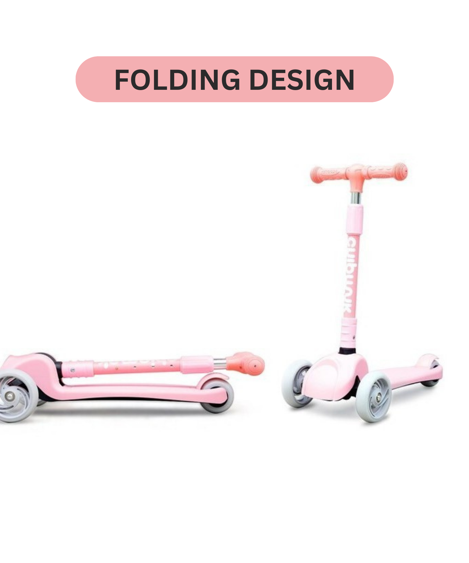 Chipmunk Folding Kids Scooter with Height Adjustable Handle, 3 Wheel Stable Design with Lightweight Plastic Frame and Rear Brakes, Suitable for Boys and Girls 3+ Years Old, Pink