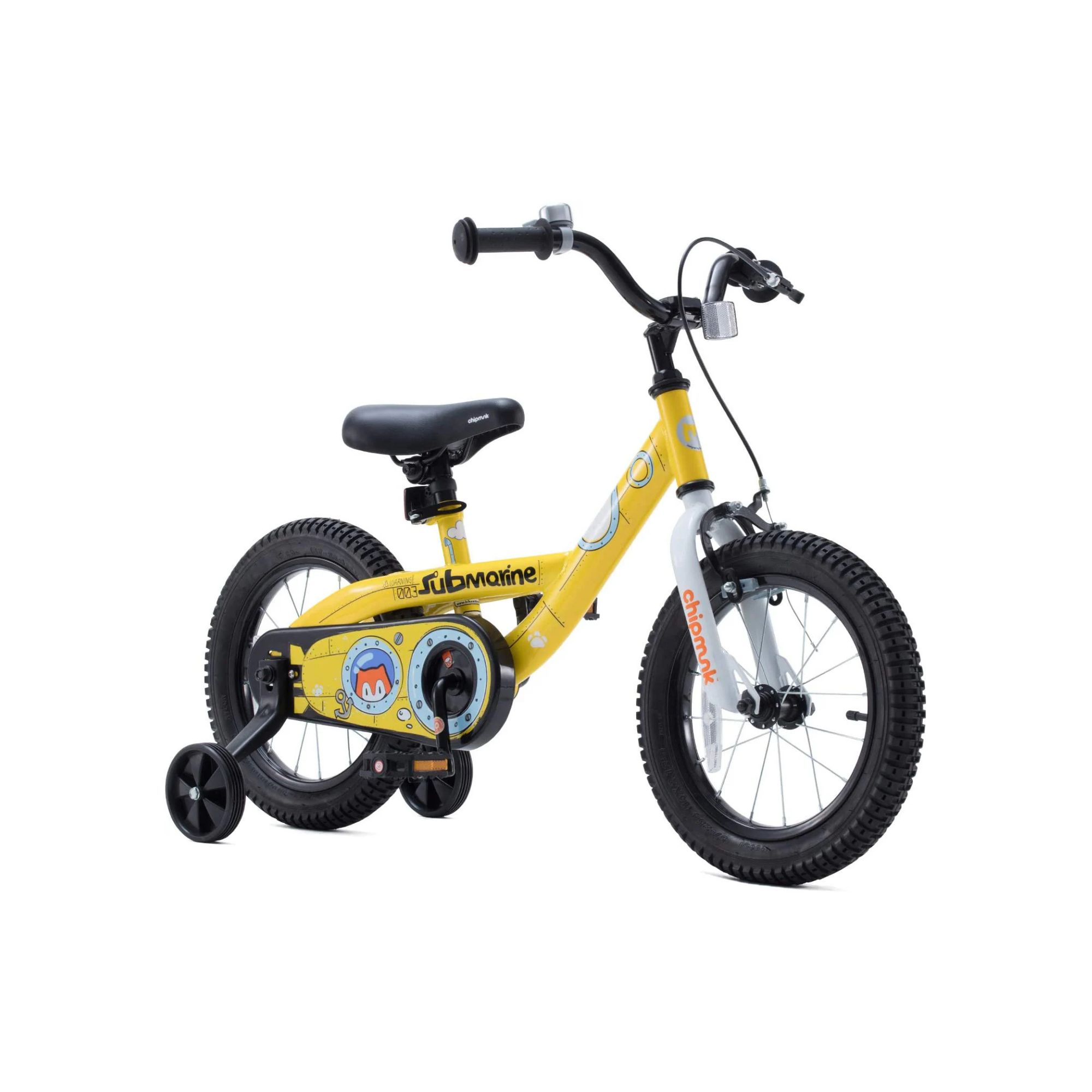 Chipmunk Submarine 12 Inch Bicycle with Lightweight Steel Frame, Adjustable Seat and Handle, Front + Rear Brakes, 95% Pre-Assembled Kid's Bikes with Training Wheels for Children 2-5 Years Old, Yellow