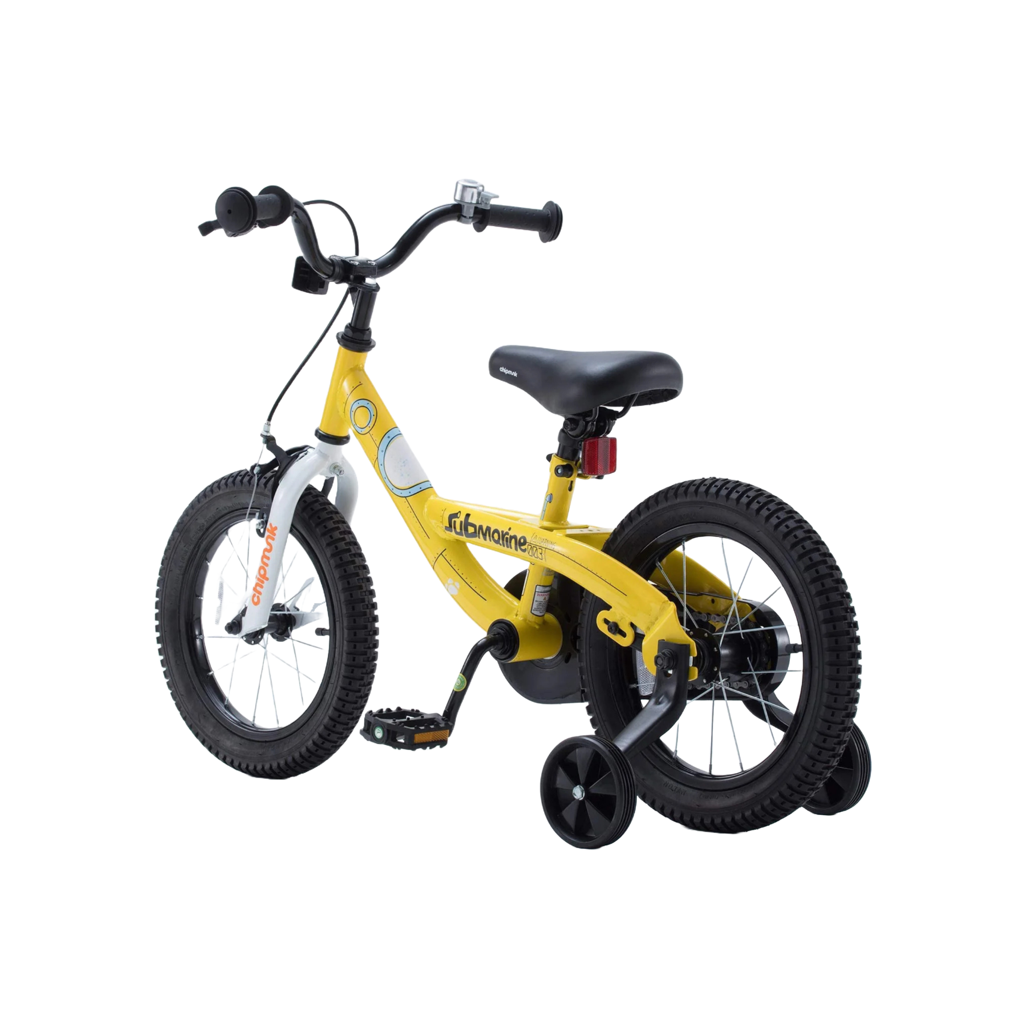 Chipmunk Submarine 12 Inch Bicycle with Lightweight Steel Frame, Adjustable Seat and Handle, Front + Rear Brakes, 95% Pre-Assembled Kid's Bikes with Training Wheels for Children 2-5 Years Old, Yellow