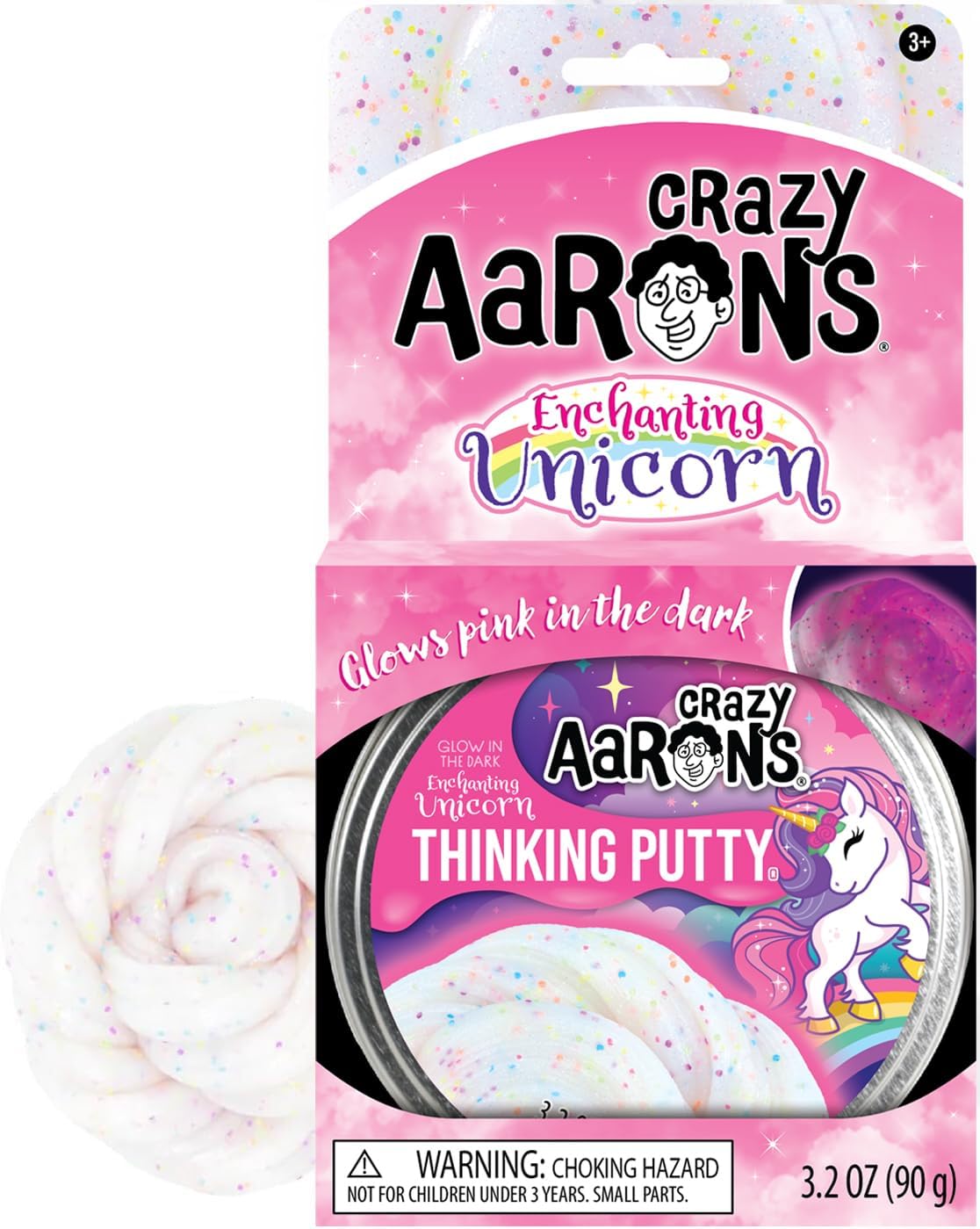 Crazy Aaron's Glow In The Dark Enchanting Unicorn Thinking Putty, 4" Tin with 90g of Non-Toxic Sensory Play Putty which Never Dries Out, Soft Textured Creative Fidget Toy for Boys and Girls Ages 3Y+