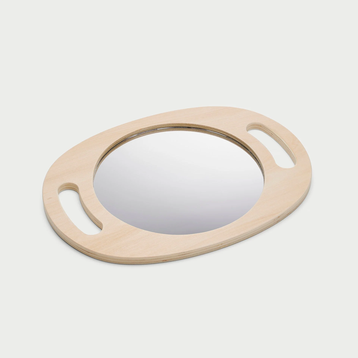 tickit Hand Held Wooden Mirror – A lightweight, easy-to-hold wooden framed mirror designed for hands-on sensory play, self-observation, role play, and learning.