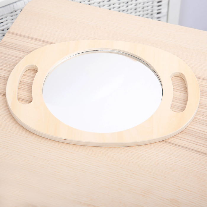tickit Hand Held Wooden Mirror – A lightweight, easy-to-hold wooden framed mirror designed for hands-on sensory play, self-observation, role play, and learning.