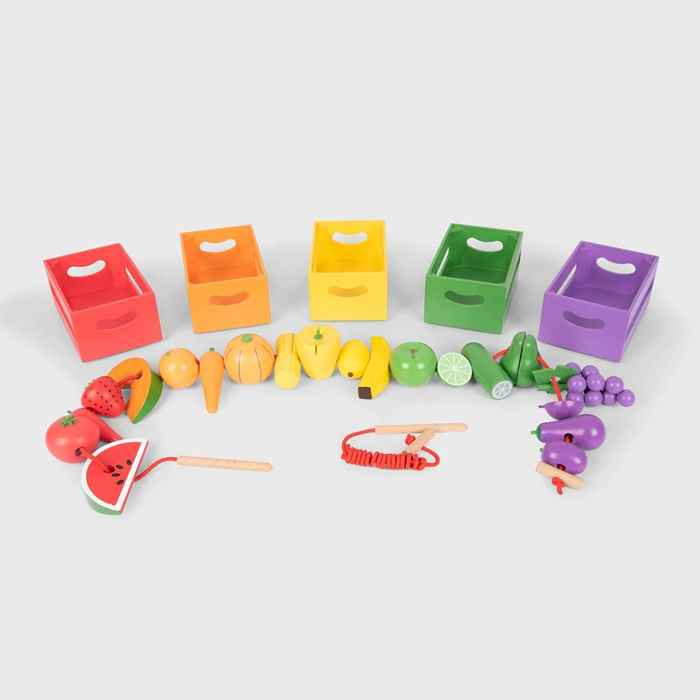 TickiT Wooden Sorting Fruit & Vegetable Crates – Pretend Play & Sorting Activity Set