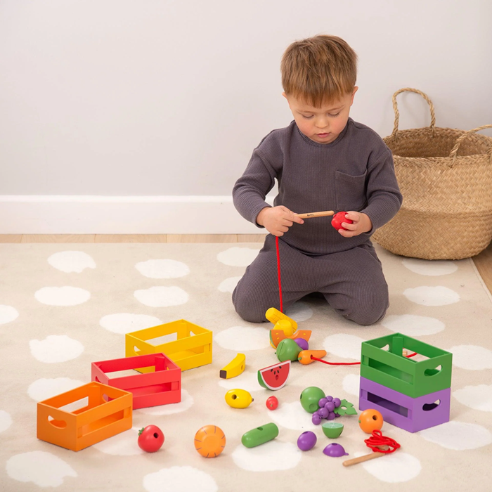 TickiT Wooden Sorting Fruit & Vegetable Crates – Pretend Play & Sorting Activity Set