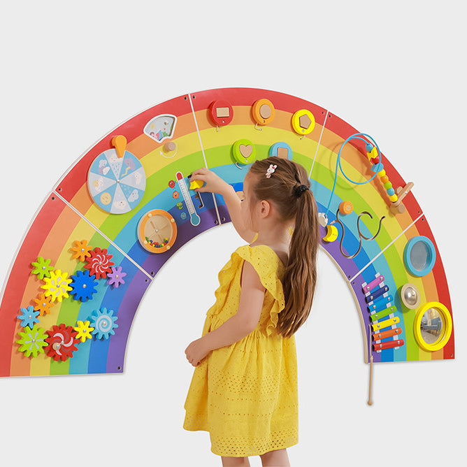 VIGA Rainbow Wall Activity Panel, Montessori Sensory Busy Board with Gears, Xylophone, Mirrors & More, Builds Motor Skills, Logic & Social Play, Eco-Friendly & Non-Toxic, for Boys & Girls Ages 18M+