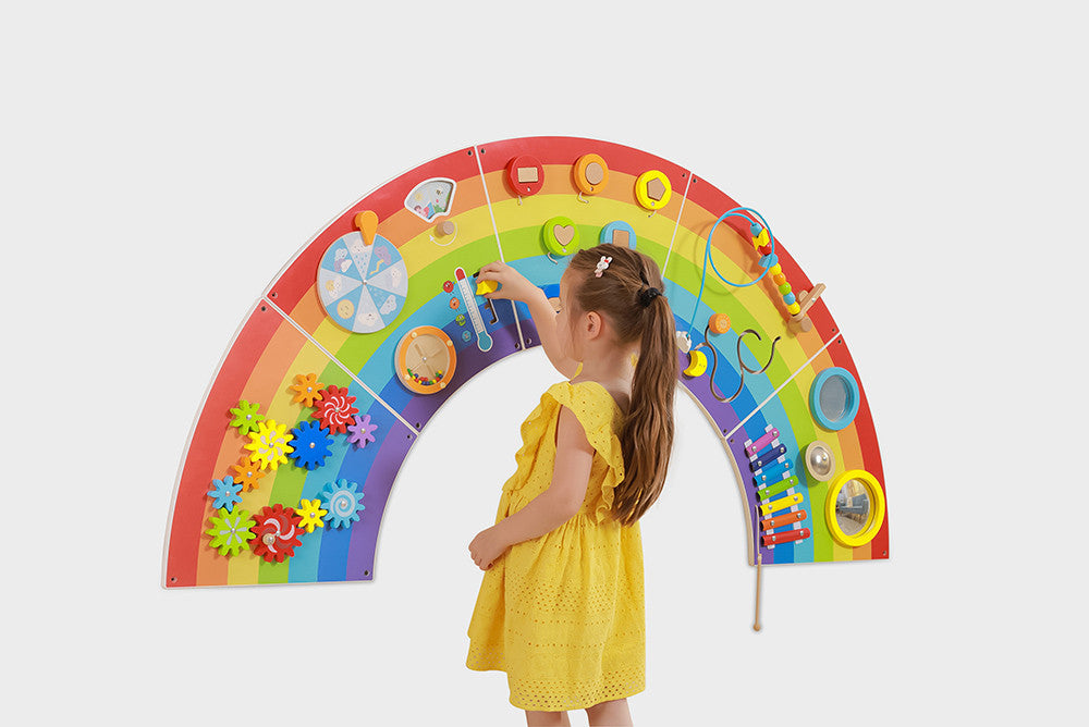 VIGA Rainbow Wall Activity Panel, Montessori Sensory Busy Board with Gears, Xylophone, Mirrors & More, Builds Motor Skills, Logic & Social Play, Eco-Friendly & Non-Toxic, for Boys & Girls Ages 18M+