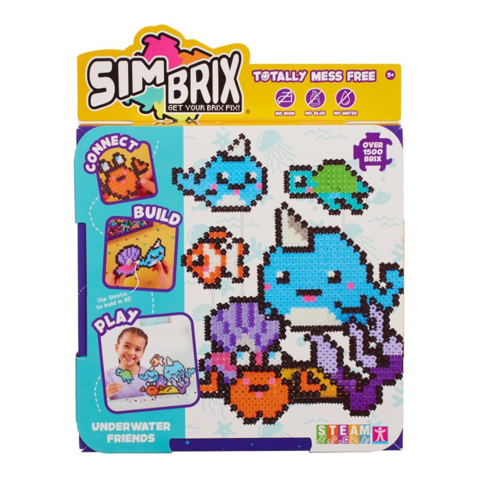 Character Options Simbrix Connect & Wow Underwater Friends Pack with 1500+ brix, 2D & 3D Pixel Arts and Crafts Construction Toy, Creative & Imaginative STEAM Building Toy for Boys & Girls Ages 5+