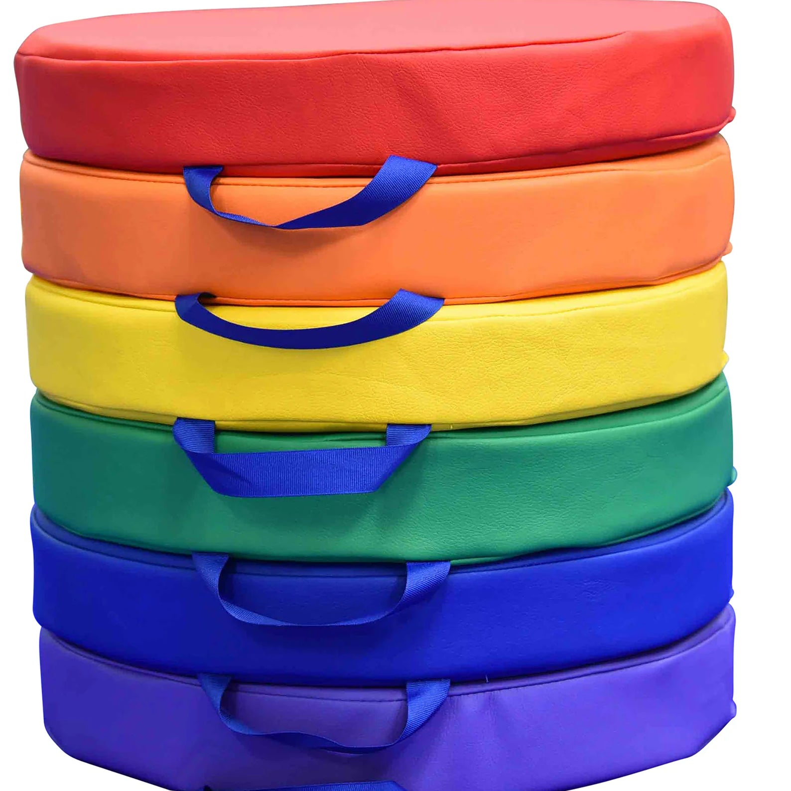 SoftScape Round Floor Cushions 15 Inch 6 Piece Set, Kids Flexible Seating with Handles and Non Slip Base, Foam Classroom and Playroom Floor Pillows, Ages 2+