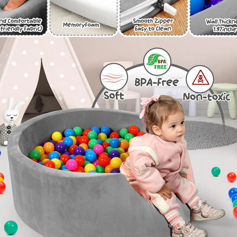 Foam Ball Pit for Toddlers 90cm Round Baby Ball Pool with Memory Foam, Soft Playpen Indoor Outdoor Kids Playground, Balls Not Included, Ages 6 Months+
