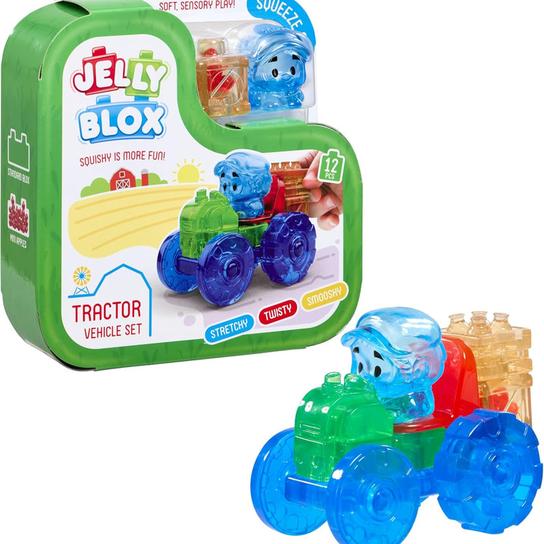 Goliath Jelly Blox Tractor Set, 12 Piece Toddler & Preschool Building Blocks, Ouch-Free Tactile & Sensory Play Fidget Toy, Stackable, Squishable & Stretchable Blocks Suitable for Boys & Girls Aged 2+