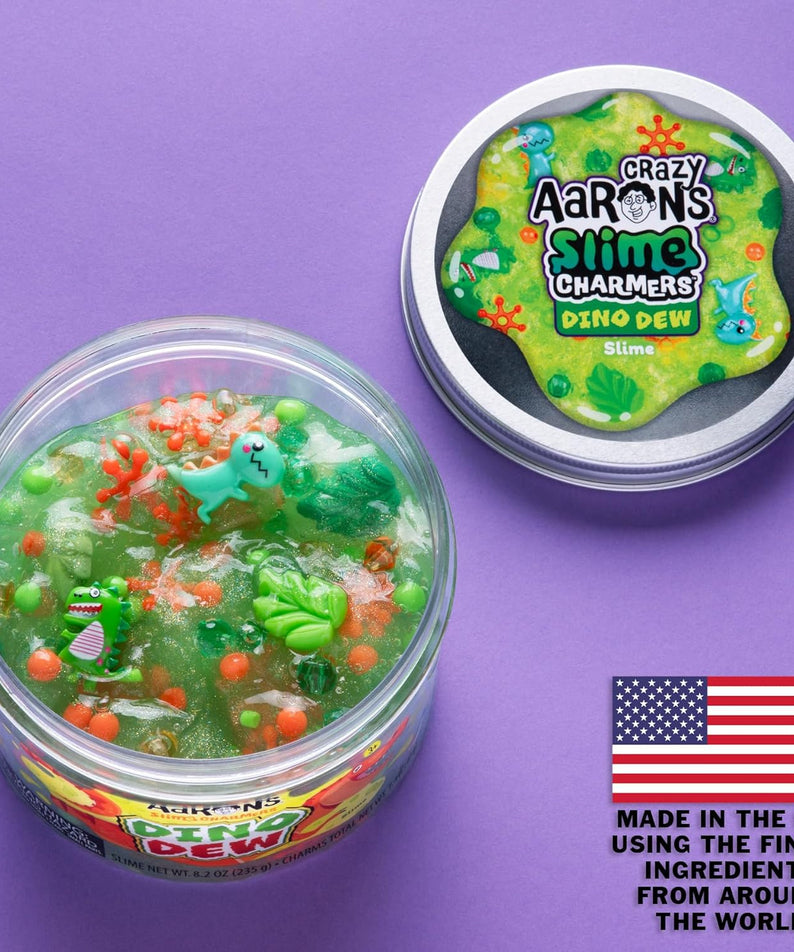 Crazy Aaron’s Slime Charmers - Dino Dew, Banana Scented Slime with Charms, Non-Toxic, Super Stretchy & Squishy Fidget Toy Suitable for Boys and Girls Aged 3Y+