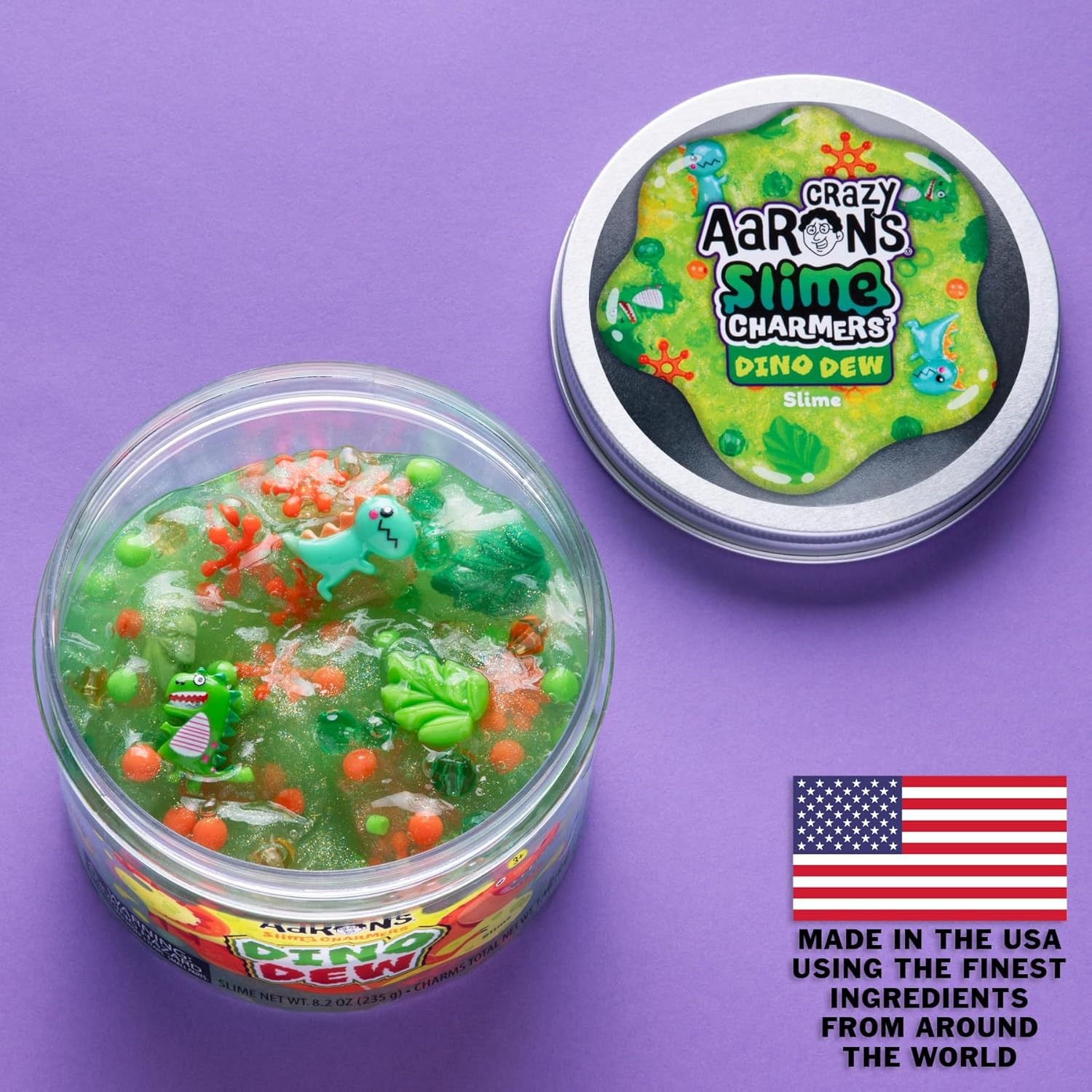 Crazy Aaron’s Slime Charmers - Dino Dew, Banana Scented Slime with Charms, Non-Toxic, Super Stretchy & Squishy Fidget Toy Suitable for Boys and Girls Aged 3Y+