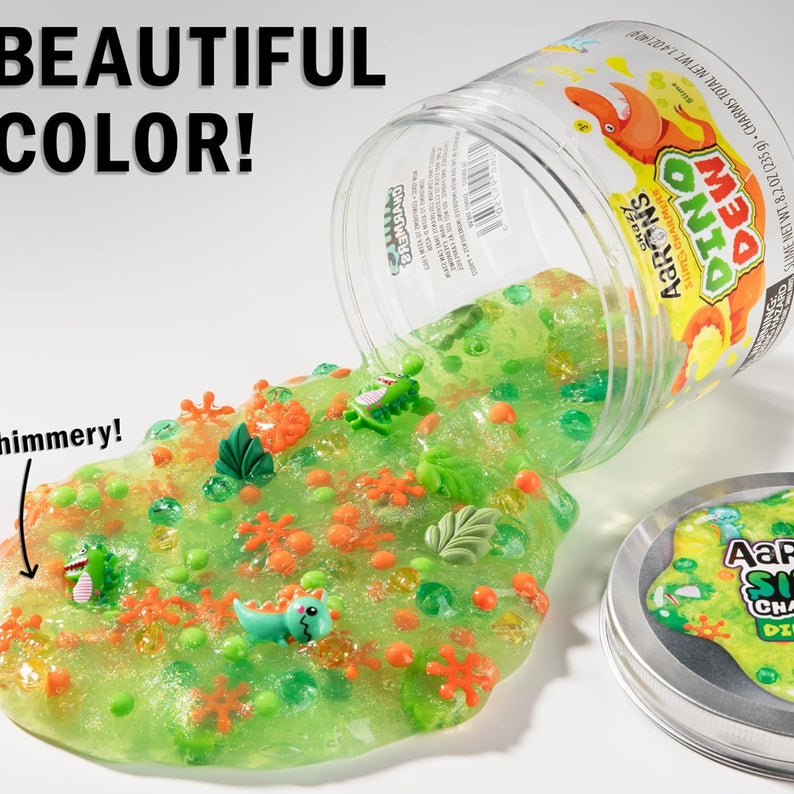 Crazy Aaron’s Slime Charmers - Dino Dew, Banana Scented Slime with Charms, Non-Toxic, Super Stretchy & Squishy Fidget Toy Suitable for Boys and Girls Aged 3Y+