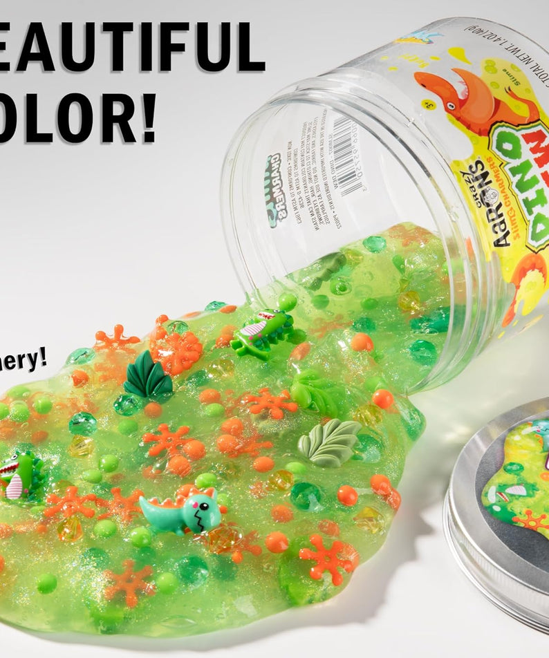 Crazy Aaron’s Slime Charmers - Dino Dew, Banana Scented Slime with Charms, Non-Toxic, Super Stretchy & Squishy Fidget Toy Suitable for Boys and Girls Aged 3Y+