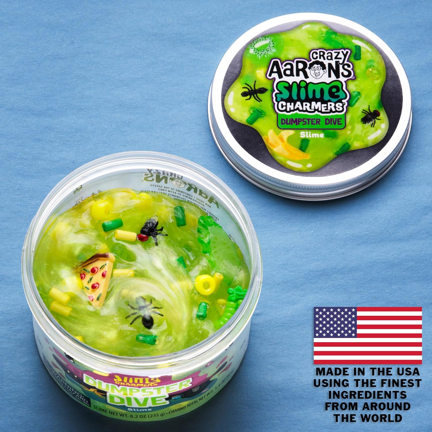 Crazy Aaron’s Slime Charmers - Dumpster Dive, Green Apple Scented Slime with Charms, Non-Toxic, Super Stretchy & Squishy Fidget Toy Suitable for Boys and Girls Aged 3Y+