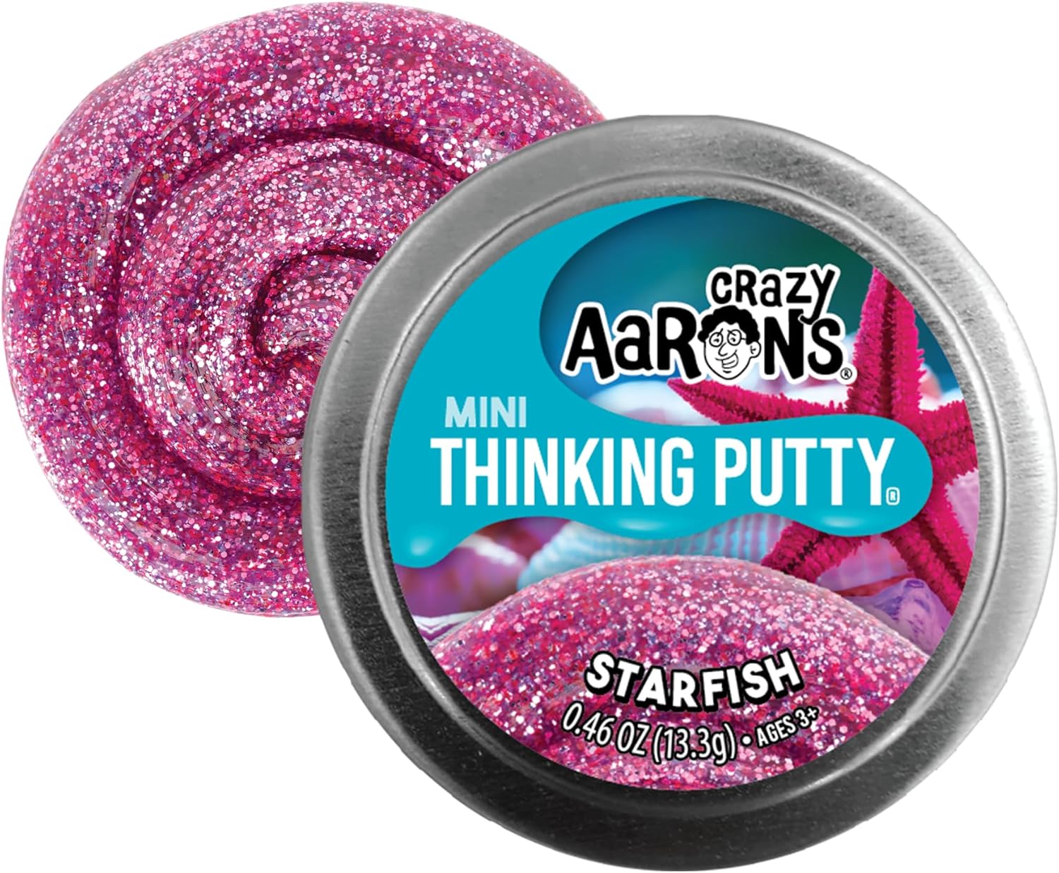 Crazy Aaron's Mini Starfish Thinking Putty, 2" Tin with 13g of Non-Toxic Sensory Play Putty which Never Dries Out, Soft Textured Creative Fidget Toy for Boys and Girls Ages 3Y+