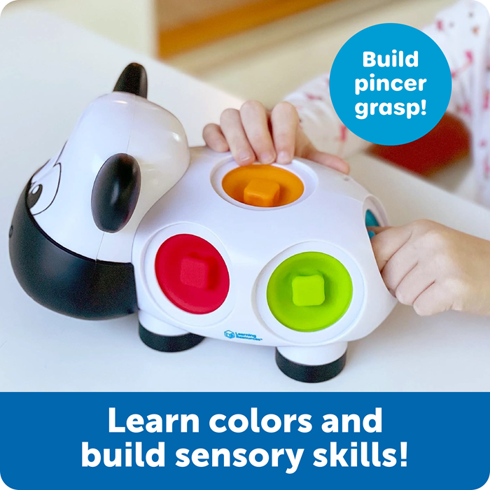 Learning Resources Dottie the Fine Motor Cow, Toddler Fine Motor Skills Toy with Sensory Pop-In Dots, Color Recognition and Fidget Play for Ages 18 Months+