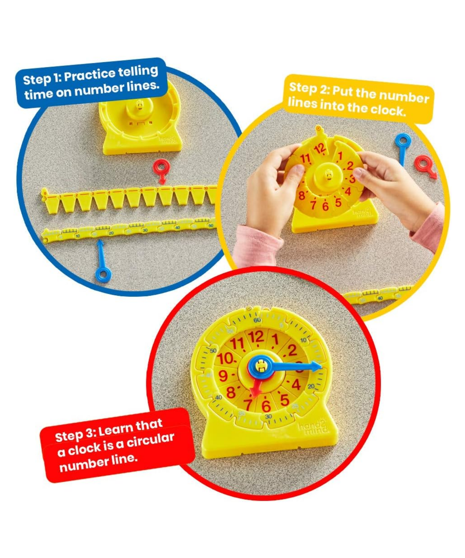 Learning Resources 24-Hour Number Line Clock, Single Student Set, Telling Time Learning Tool for Ages 5+