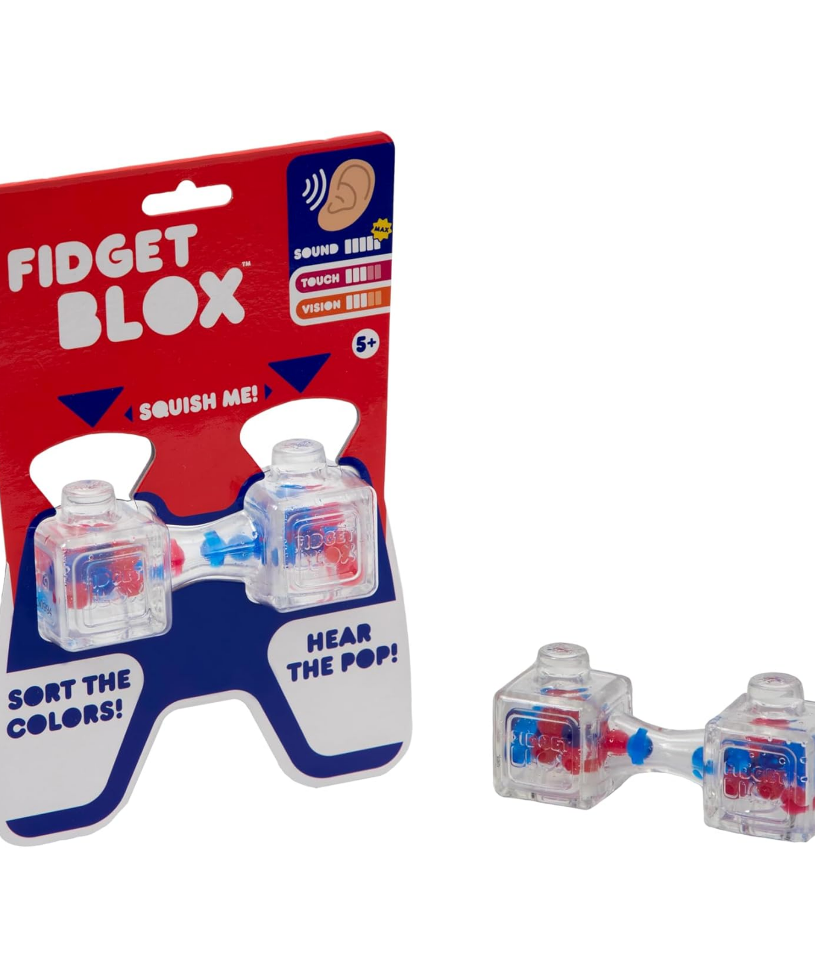 Goliath Fidget Blox, Sound Focused Sensory Squeeze & Play Ball Sorting Fidget Toy, Anxiety & Stress Relief Calming Therapy Desk Toy for Adults and Children, Red & Blue Beads