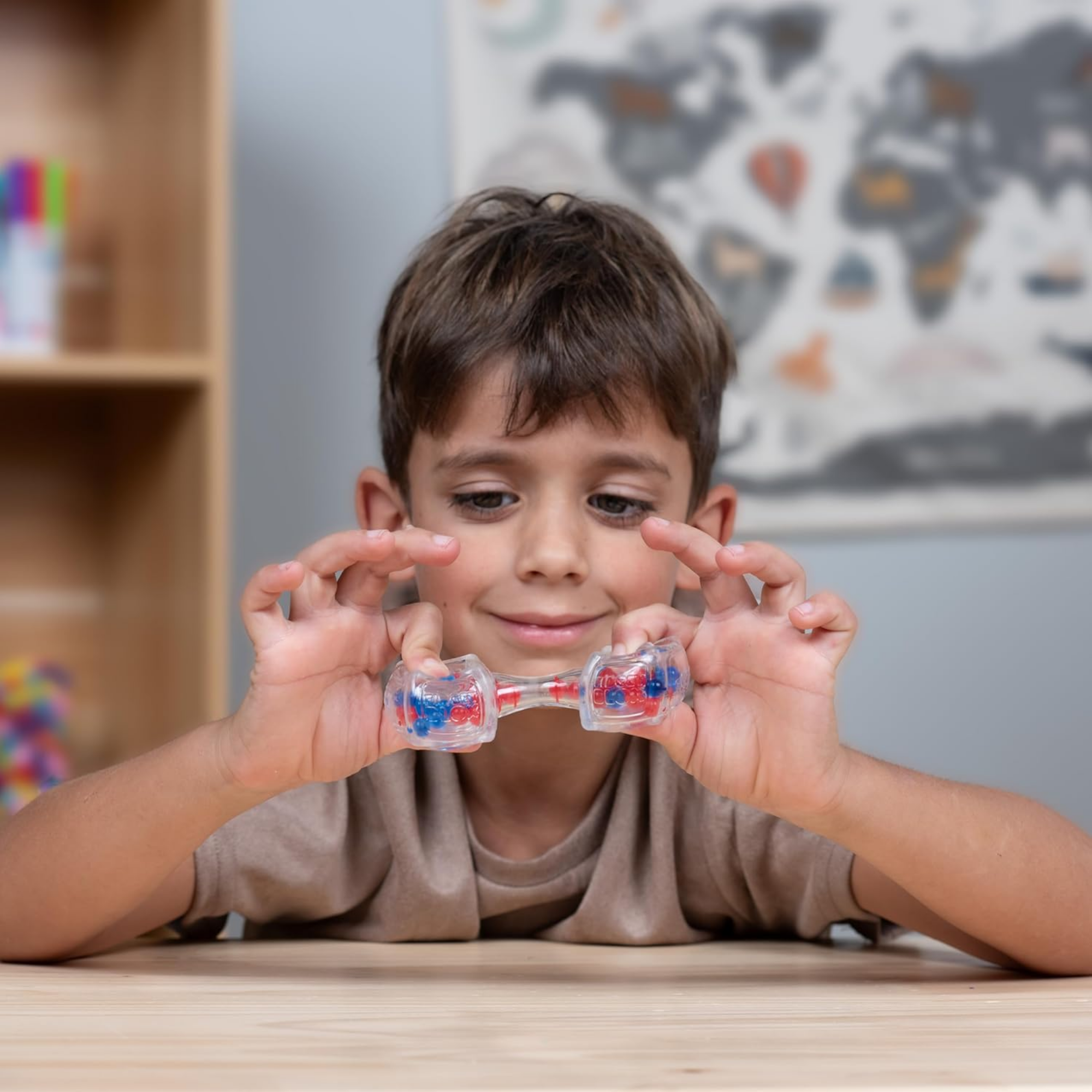 Goliath Fidget Blox, Sound Focused Sensory Squeeze & Play Ball Sorting Fidget Toy, Anxiety & Stress Relief Calming Therapy Desk Toy for Adults and Children, Red & Blue Beads