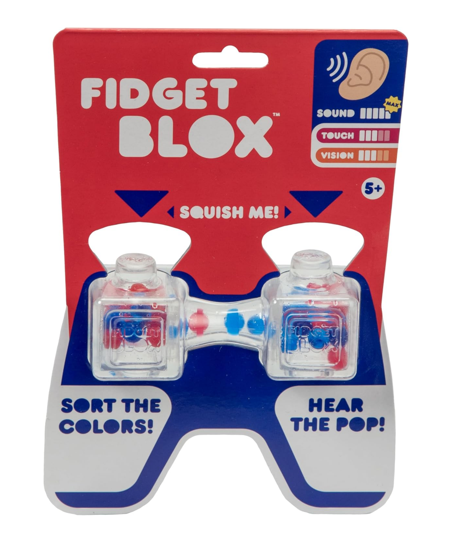 Goliath Fidget Blox, Sound Focused Sensory Squeeze & Play Ball Sorting Fidget Toy, Anxiety & Stress Relief Calming Therapy Desk Toy for Adults and Children, Red & Blue Beads