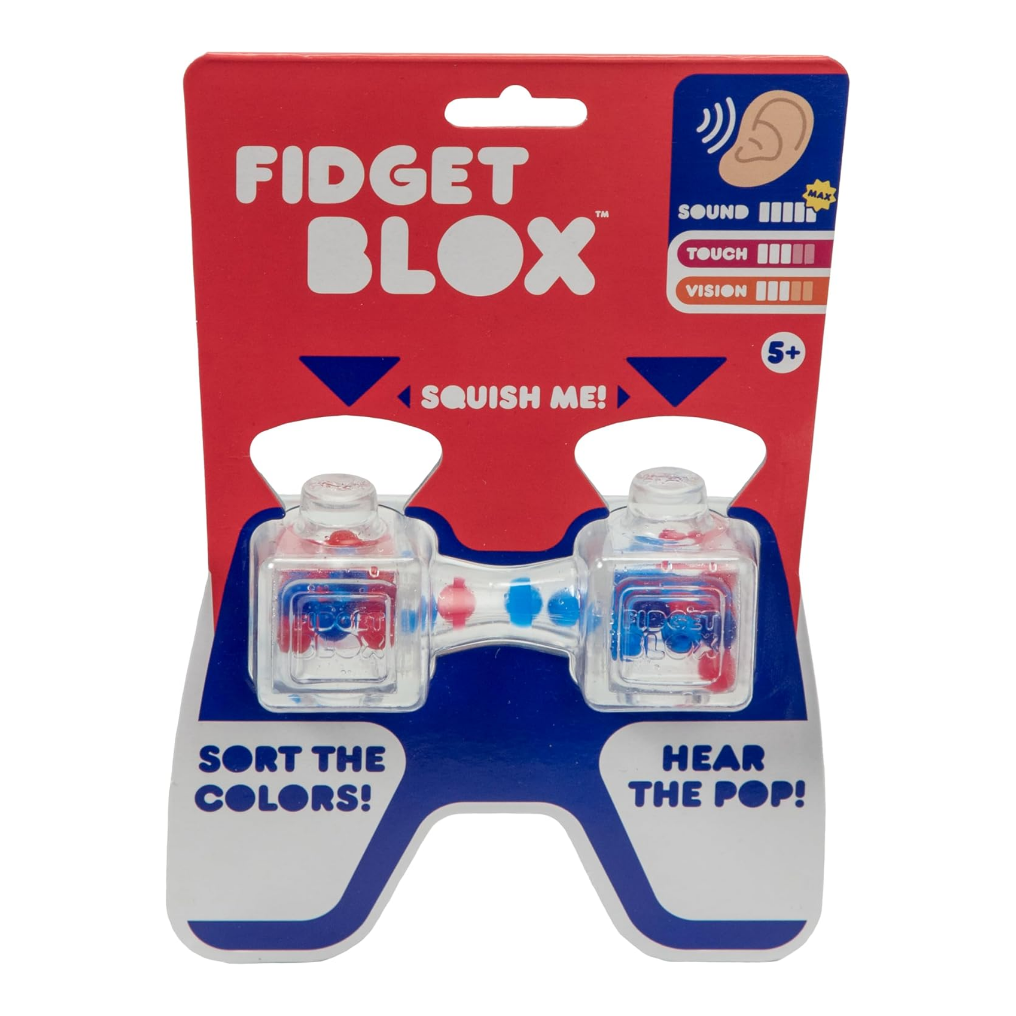 Goliath Fidget Blox, Sound Focused Sensory Squeeze & Play Ball Sorting Fidget Toy, Anxiety & Stress Relief Calming Therapy Desk Toy for Adults and Children, Red & Blue Beads