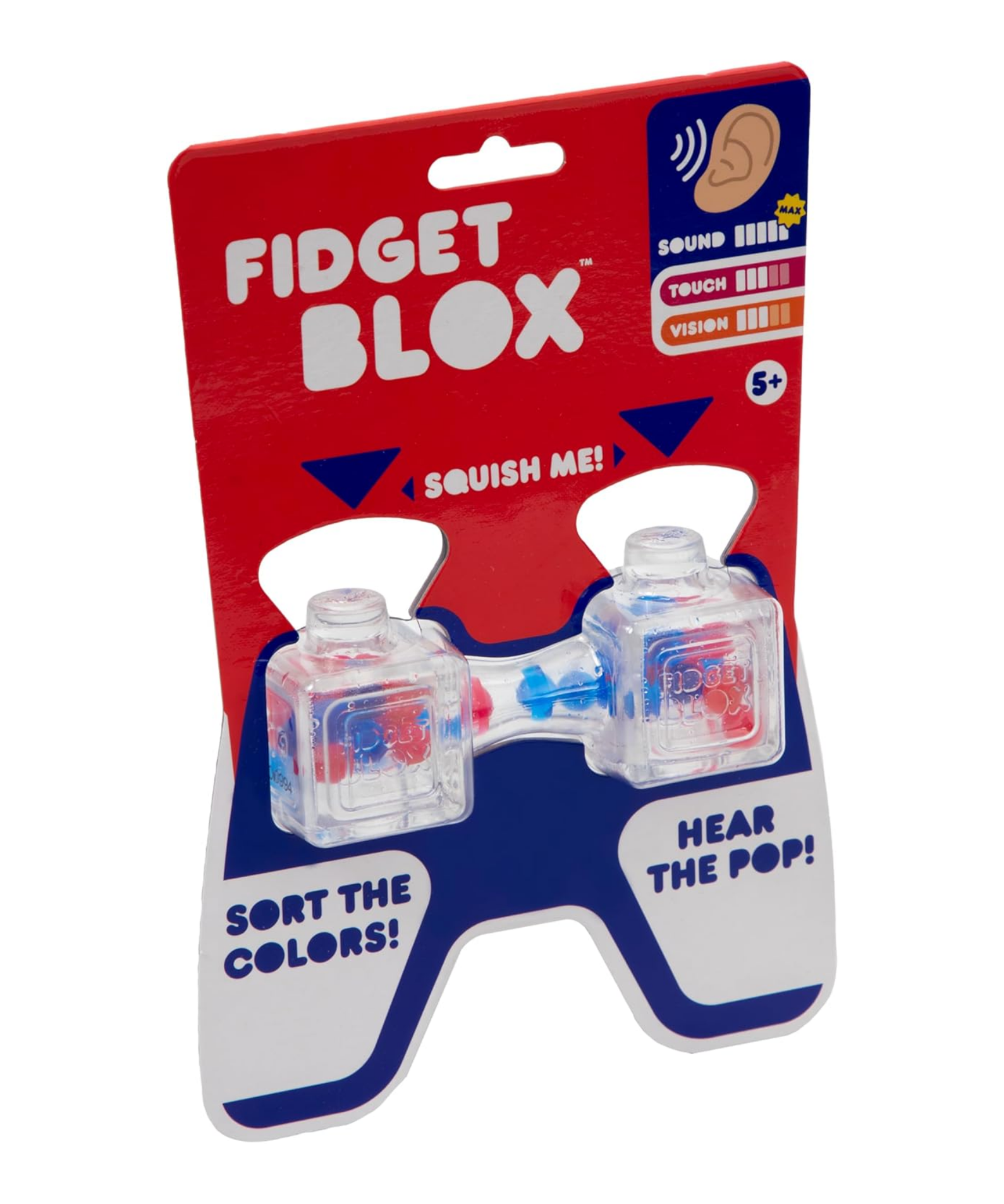 Goliath Fidget Blox, Sound Focused Sensory Squeeze & Play Ball Sorting Fidget Toy, Anxiety & Stress Relief Calming Therapy Desk Toy for Adults and Children, Red & Blue Beads