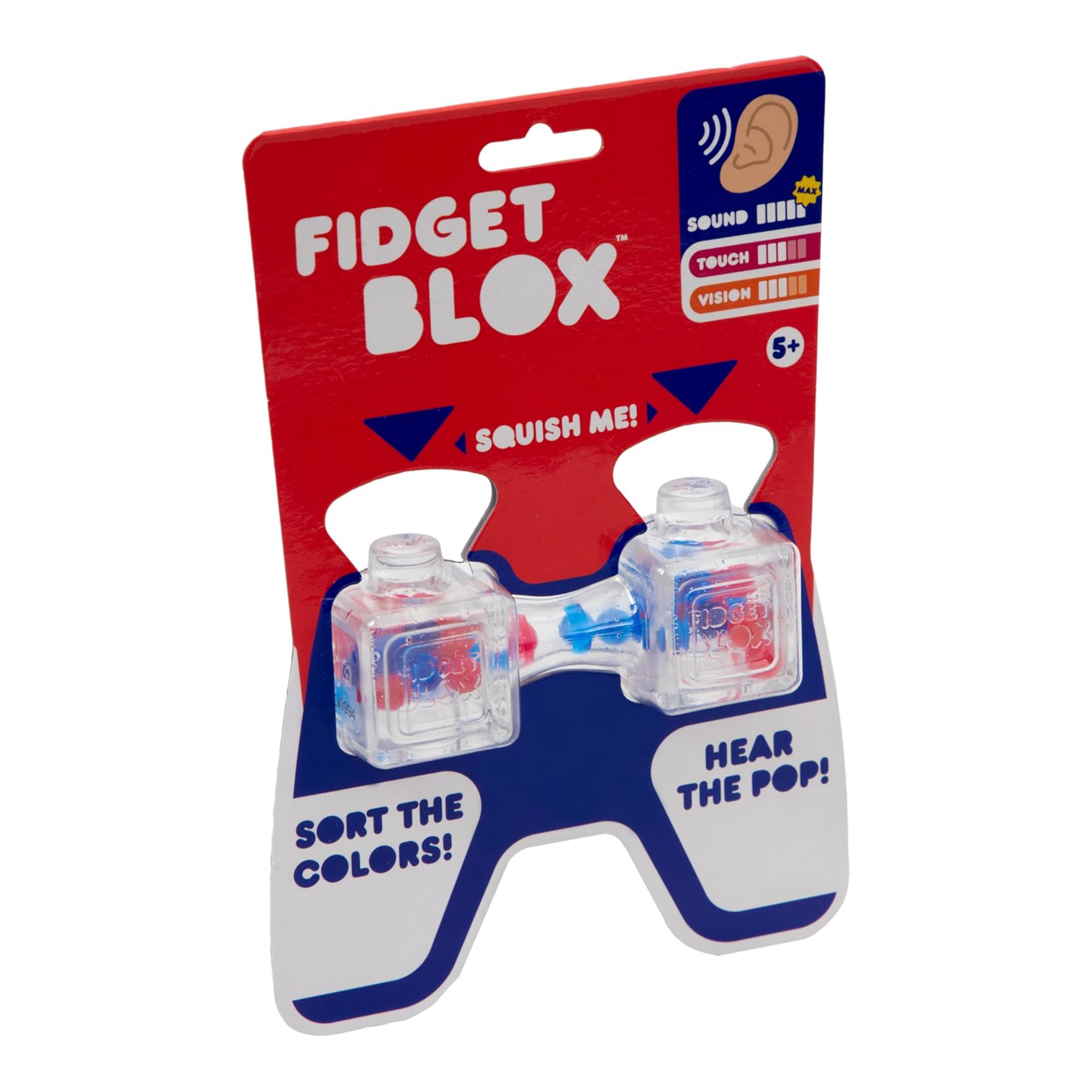 Goliath Fidget Blox, Sound Focused Sensory Squeeze & Play Ball Sorting Fidget Toy, Anxiety & Stress Relief Calming Therapy Desk Toy for Adults and Children, Red & Blue Beads