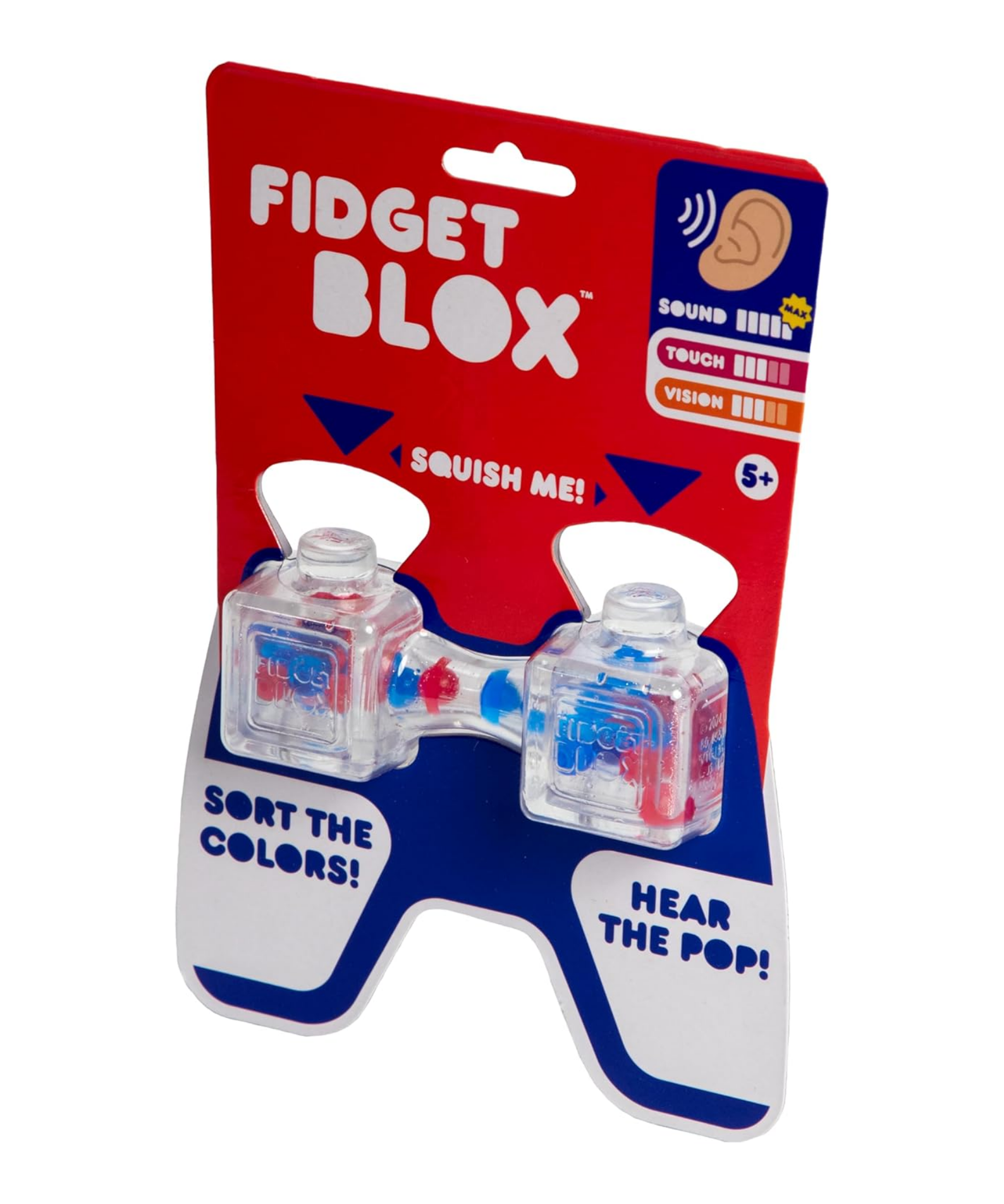 Goliath Fidget Blox, Sound Focused Sensory Squeeze & Play Ball Sorting Fidget Toy, Anxiety & Stress Relief Calming Therapy Desk Toy for Adults and Children, Red & Blue Beads