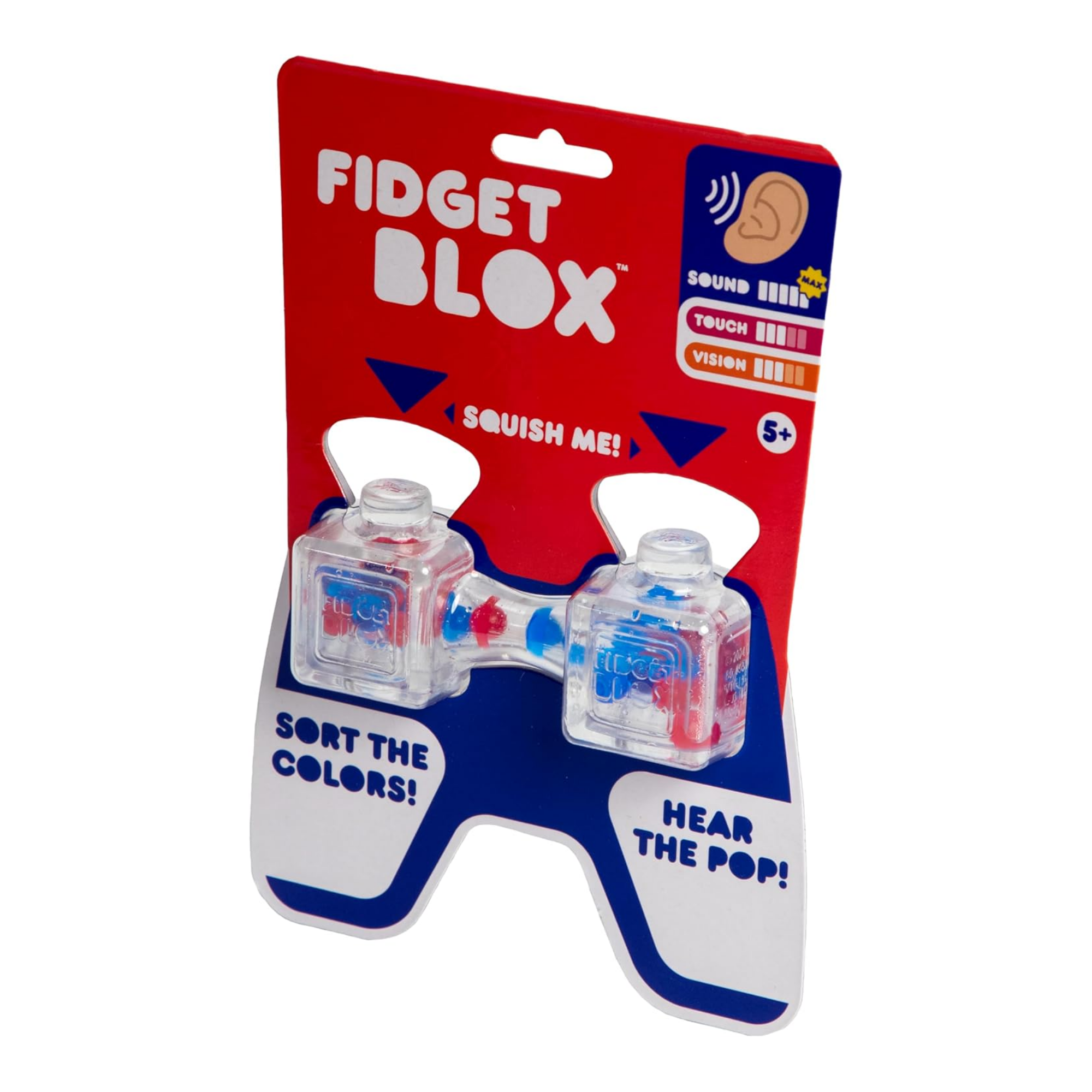 Goliath Fidget Blox, Sound Focused Sensory Squeeze & Play Ball Sorting Fidget Toy, Anxiety & Stress Relief Calming Therapy Desk Toy for Adults and Children, Red & Blue Beads