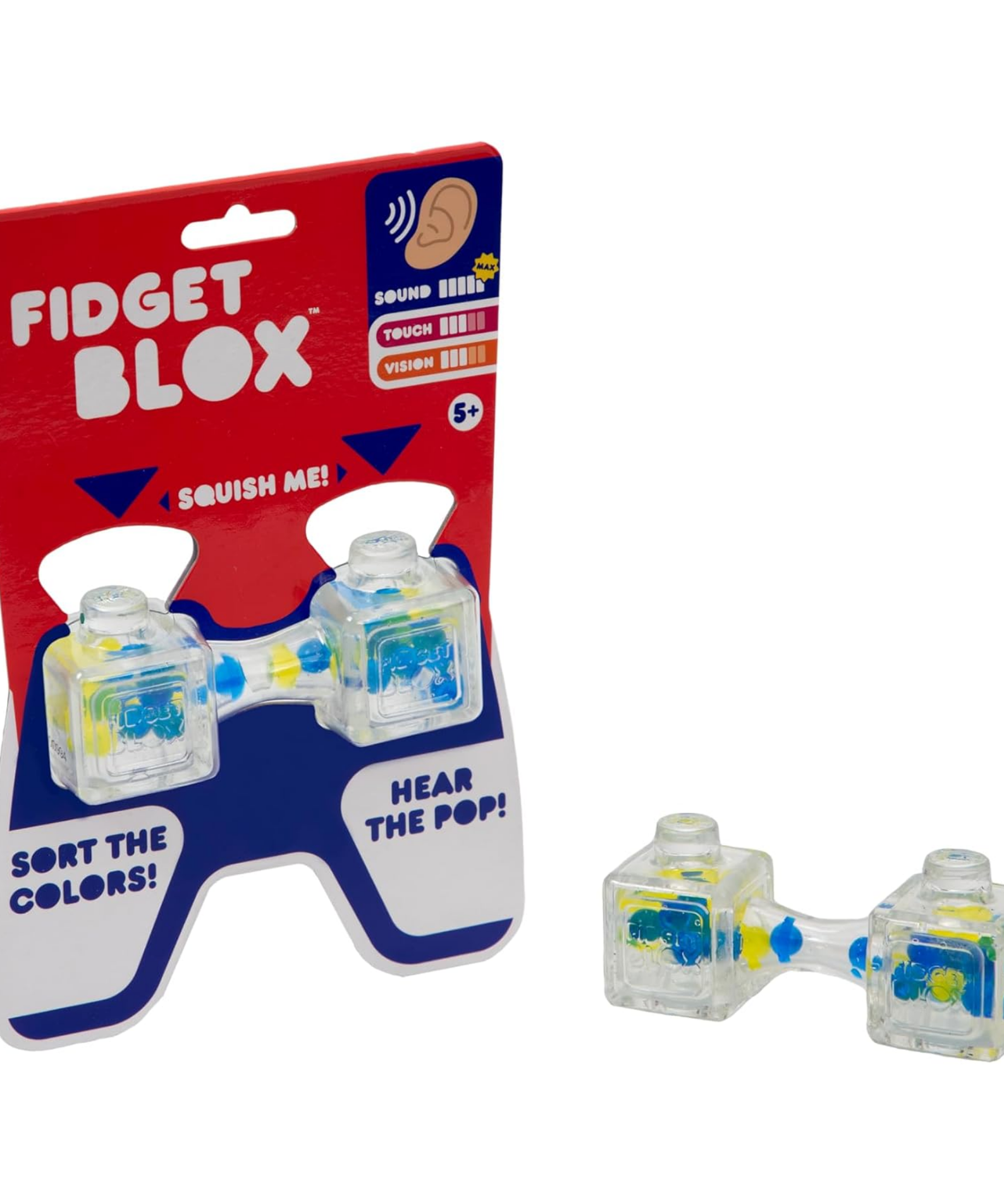 Goliath Fidget Blox, Sound Focused Sensory Squeeze & Play Ball Sorting Fidget Toy, Anxiety & Stress Relief Calming Therapy Desk Toy for Adults and Children, Blue & Yellow Beads