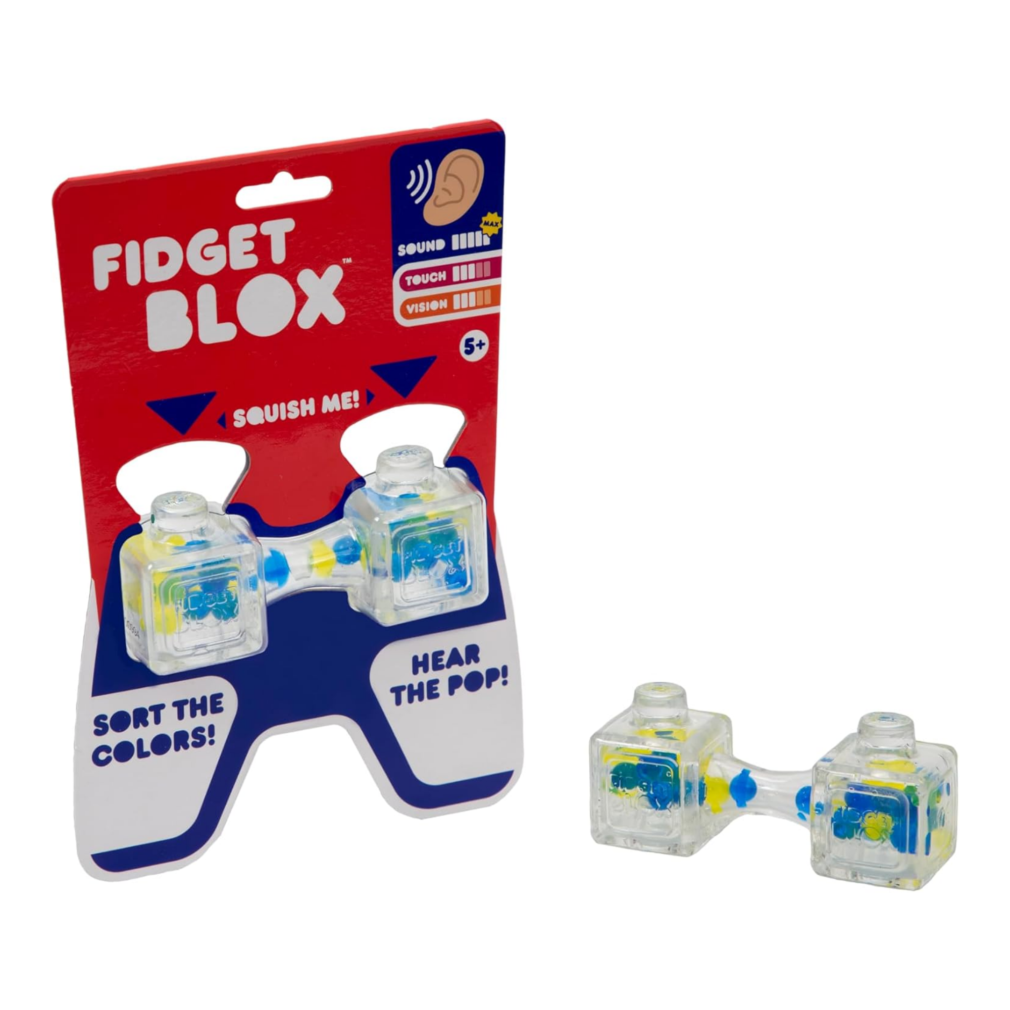 Goliath Fidget Blox, Sound Focused Sensory Squeeze & Play Ball Sorting Fidget Toy, Anxiety & Stress Relief Calming Therapy Desk Toy for Adults and Children, Blue & Yellow Beads