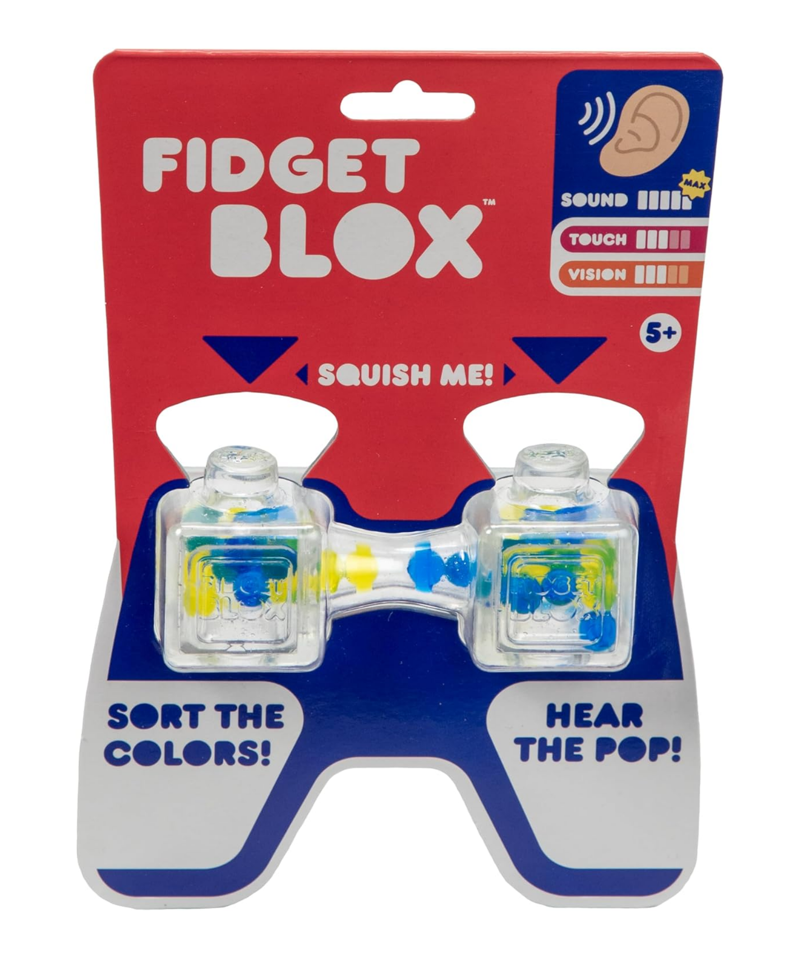 Goliath Fidget Blox, Sound Focused Sensory Squeeze & Play Ball Sorting Fidget Toy, Anxiety & Stress Relief Calming Therapy Desk Toy for Adults and Children, Blue & Yellow Beads