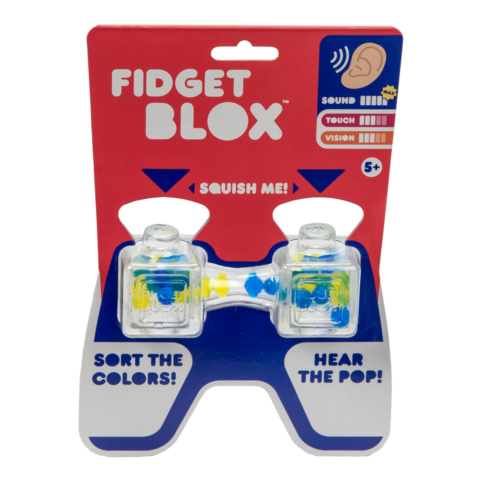 Goliath Fidget Blox, Sound Focused Sensory Squeeze & Play Ball Sorting Fidget Toy, Anxiety & Stress Relief Calming Therapy Desk Toy for Adults and Children, Blue & Yellow Beads